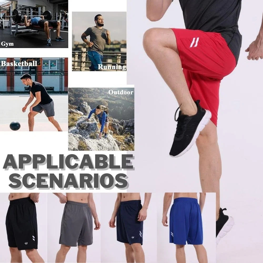 Confezione da 5 pantaloncini sportivi da uomo con tasche ed elastico in vita, pantaloncini da allenamento ad asciugatura rapida da corsa, M