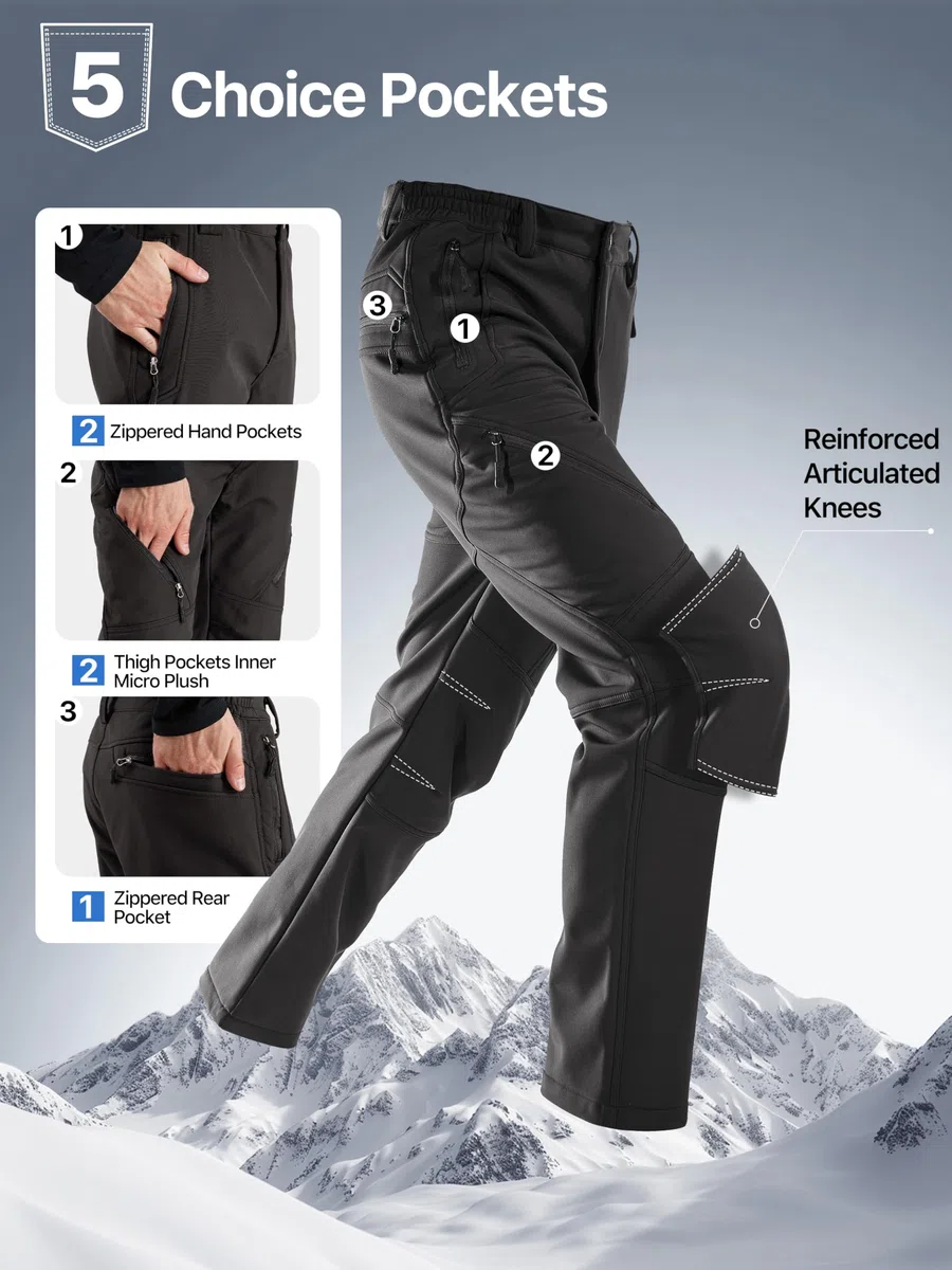 FREE SOLDIER Pantaloni da Lavoro da Uomo per attività All'aperto Pantaloni Softshell Sci Termici Impermeabile Pantaloni Trekking Invernali Pantaloni da Caccia