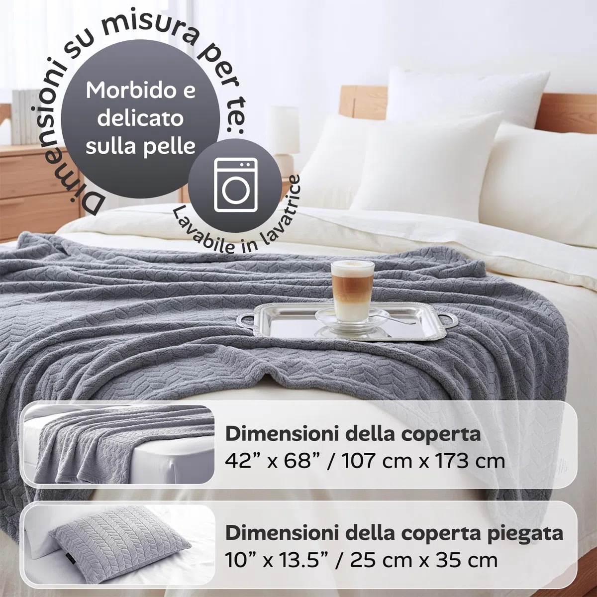 Proglobe Coperta da Viaggio Morbida & Calda per Aereo & Auto - Indispensabile per Lunghi Voli per Donne, Uomini, Bambini - Cuscino Compatto con Custodia per Bagagli & Clip per Zaino, Grigio