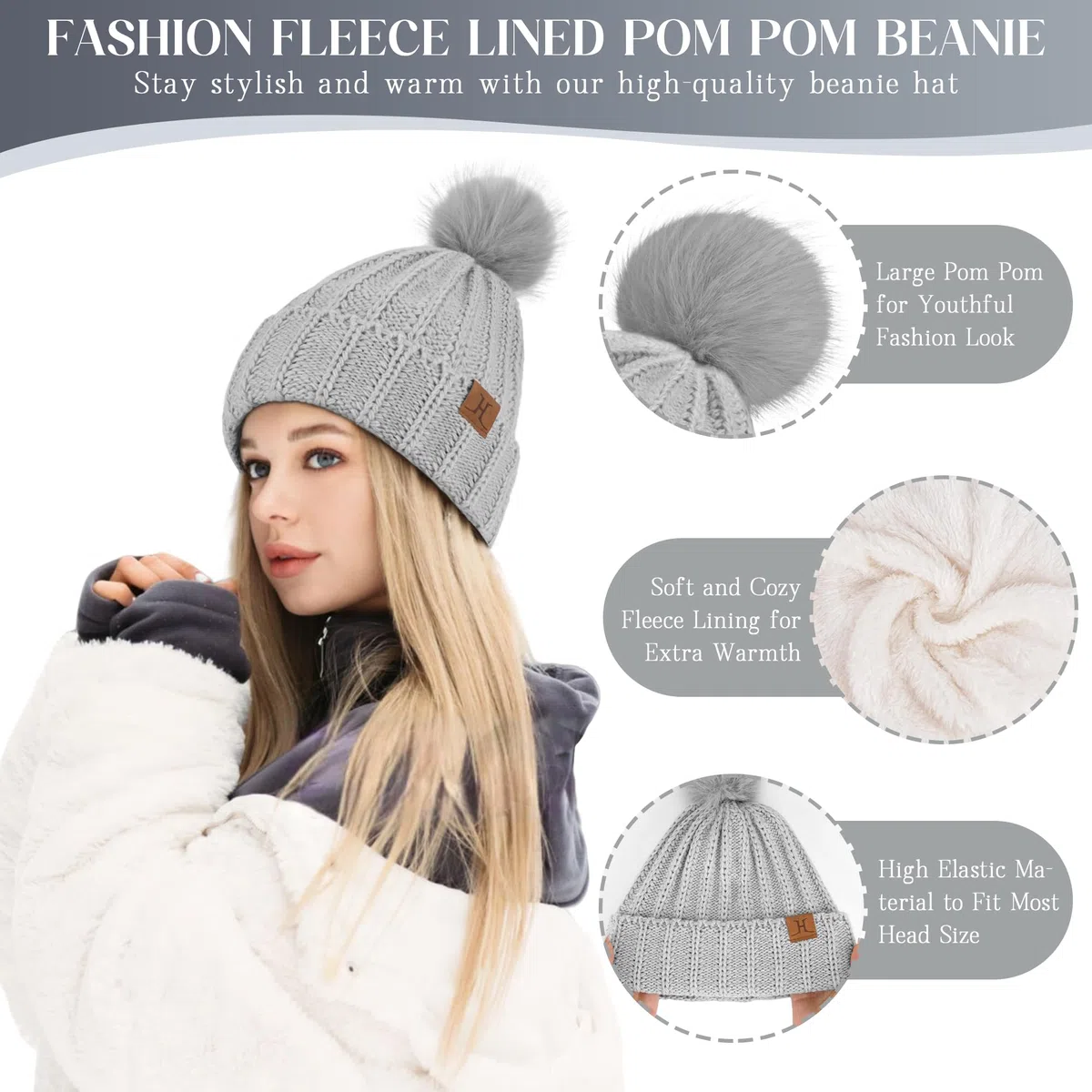 ZASFOU Donna Cappello Invernale Sciarpa Guanti Touch Screen Set Caldo Maglia a Trecce Pompon Maglia Berretto Cappelli Pile Foderati Scaldacollo Guanto Regalo Donna