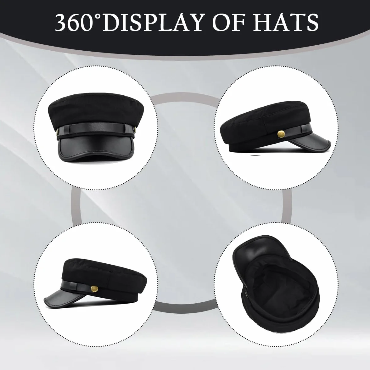 VASANA Nero Classico Vintage Newsboy Cap Peaked Beret Chauffeur Cappello Taxi Driver Costumi Capitano Sailor
