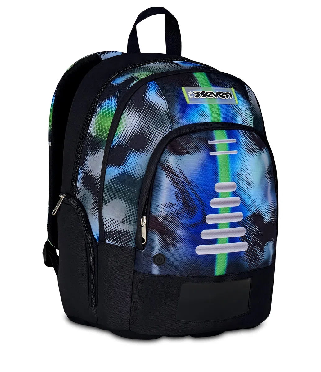 Seven Zaino Scuola Dual Write Down, Blu, Doppio Scomparto Da 31 Litri Di Capacità, Con Tasca Per PC, Tasca Per Borraccia e Tasca Con Organizer, Scuole Medie e Superiori, Per Ragazzo