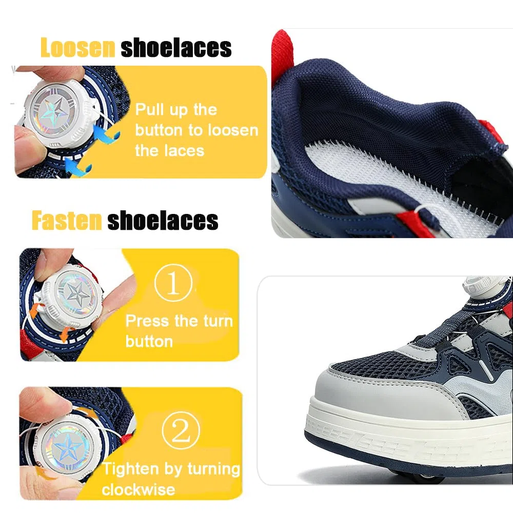 Mateju Scarpe con Rotelle Bambini Ragazza e Ragazzo, Scarpe da Skateboard Sportive all'aperto Traspirante 2 in 1 con 4 Ruote Rimovibili, Scarpe da Ginnastica Adolescente con Ruote
