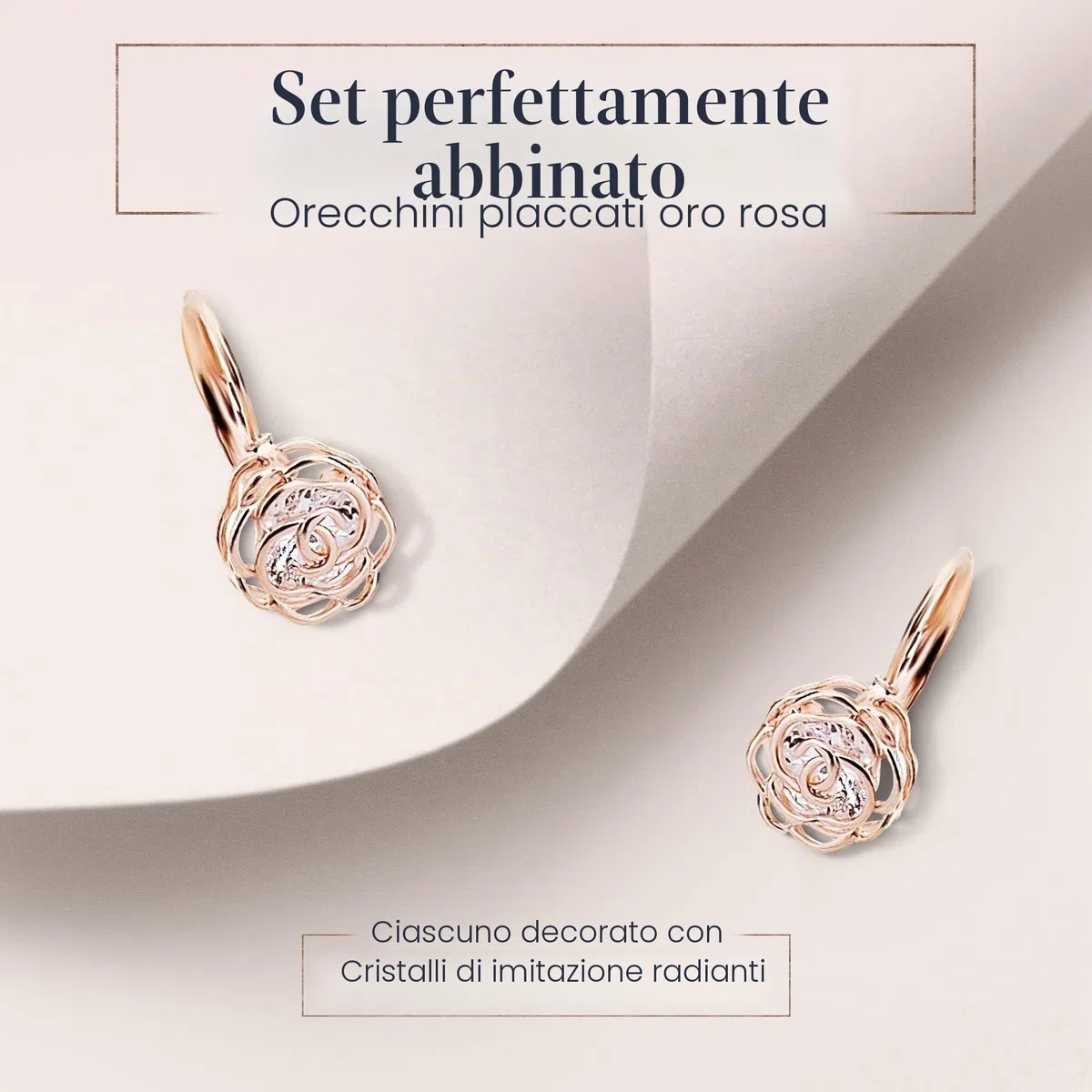 Crystalline Azuria Donna 18ct Placcato Oro Bianco Fiori Rose Cristalli Parure Collana con Ciondolo 45 cm Orecchini Monachella
