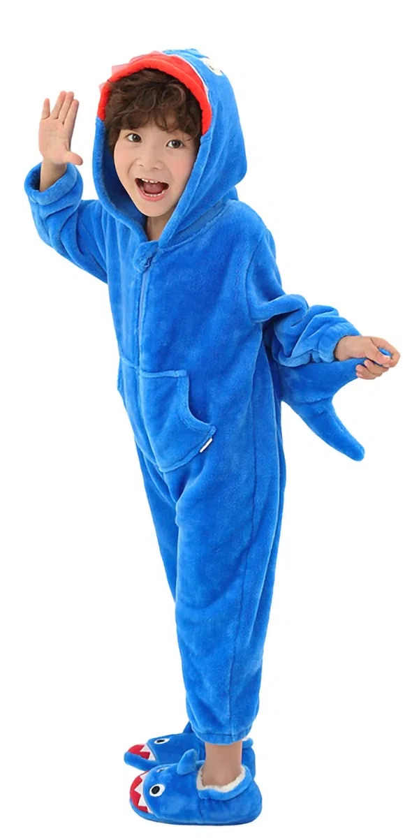 LOLANTA Costume da Squalo Costume per Bambini,Costume in Flanella con Cappuccio,Costumi da Carnevale