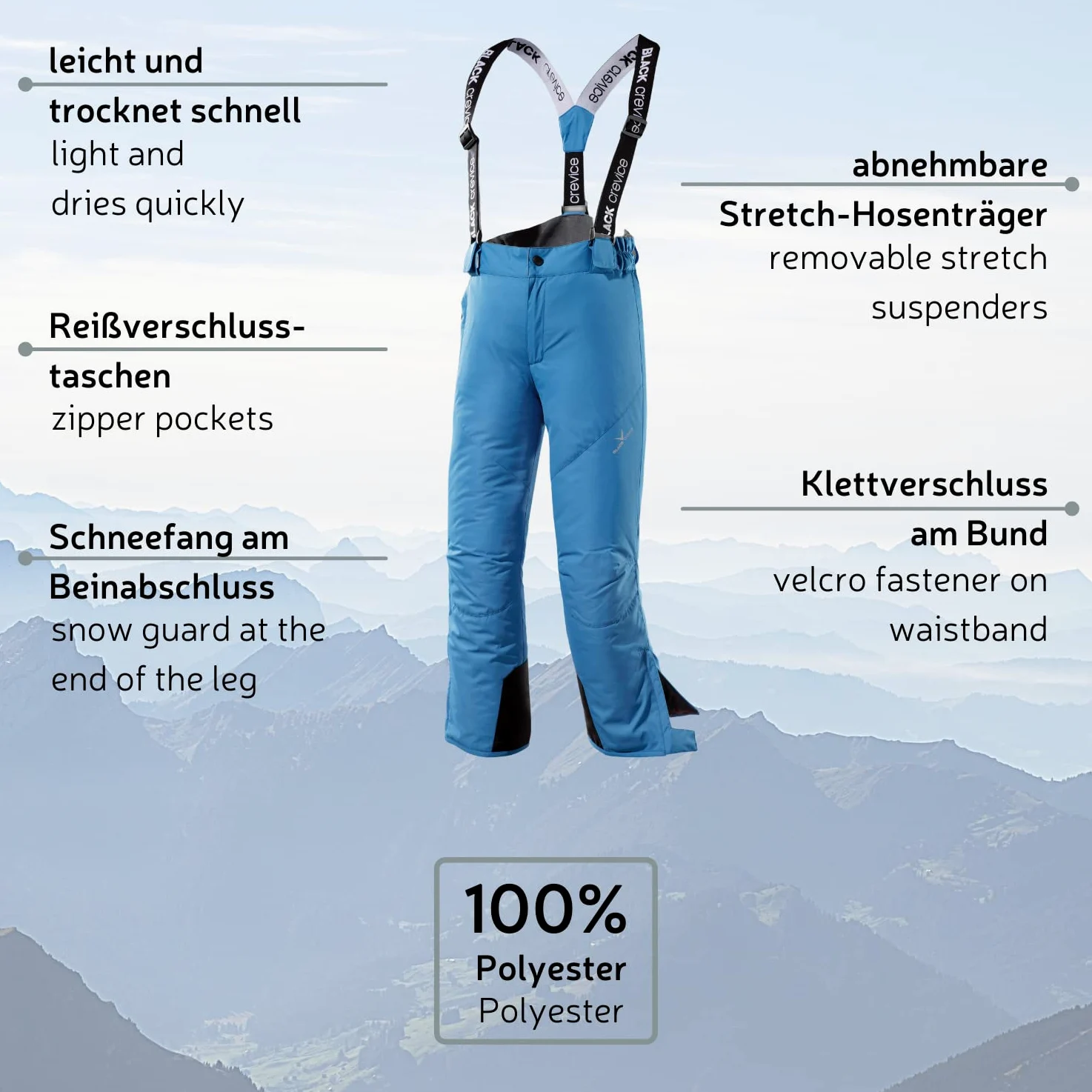 Black Crevice - Skihose, Pantaloni da Sci Unisex Bambini