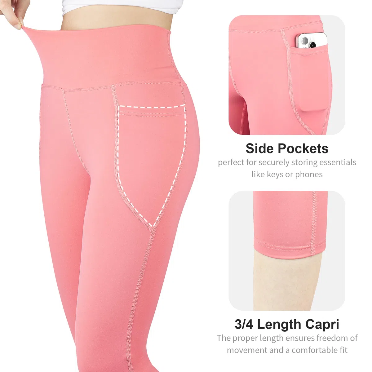 BIG ELEPHANT Confezione da 3 Leggings Capri Bambina con Tasche – Pantaloni Sportivi Yoga a Vita Alta per Bambine, Corsa, Danza, Allenamento