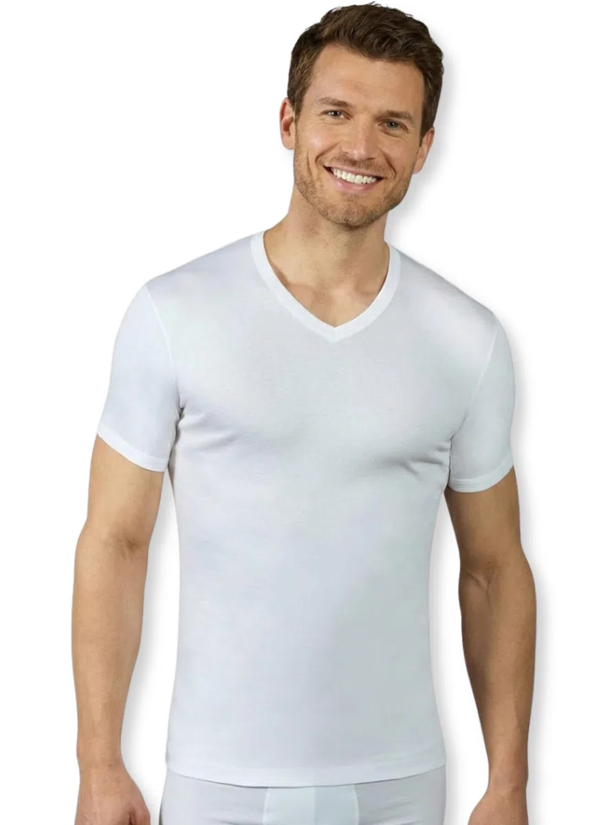 VP PINUCCIO VENEGONI Set 2 Maglietta Scollo a V Uomo in Cotone Filo di Scozia | Maglietta Intima Uomo Bianca Manica Corta | T Shirt Intimo da Uomo | Made in Italy