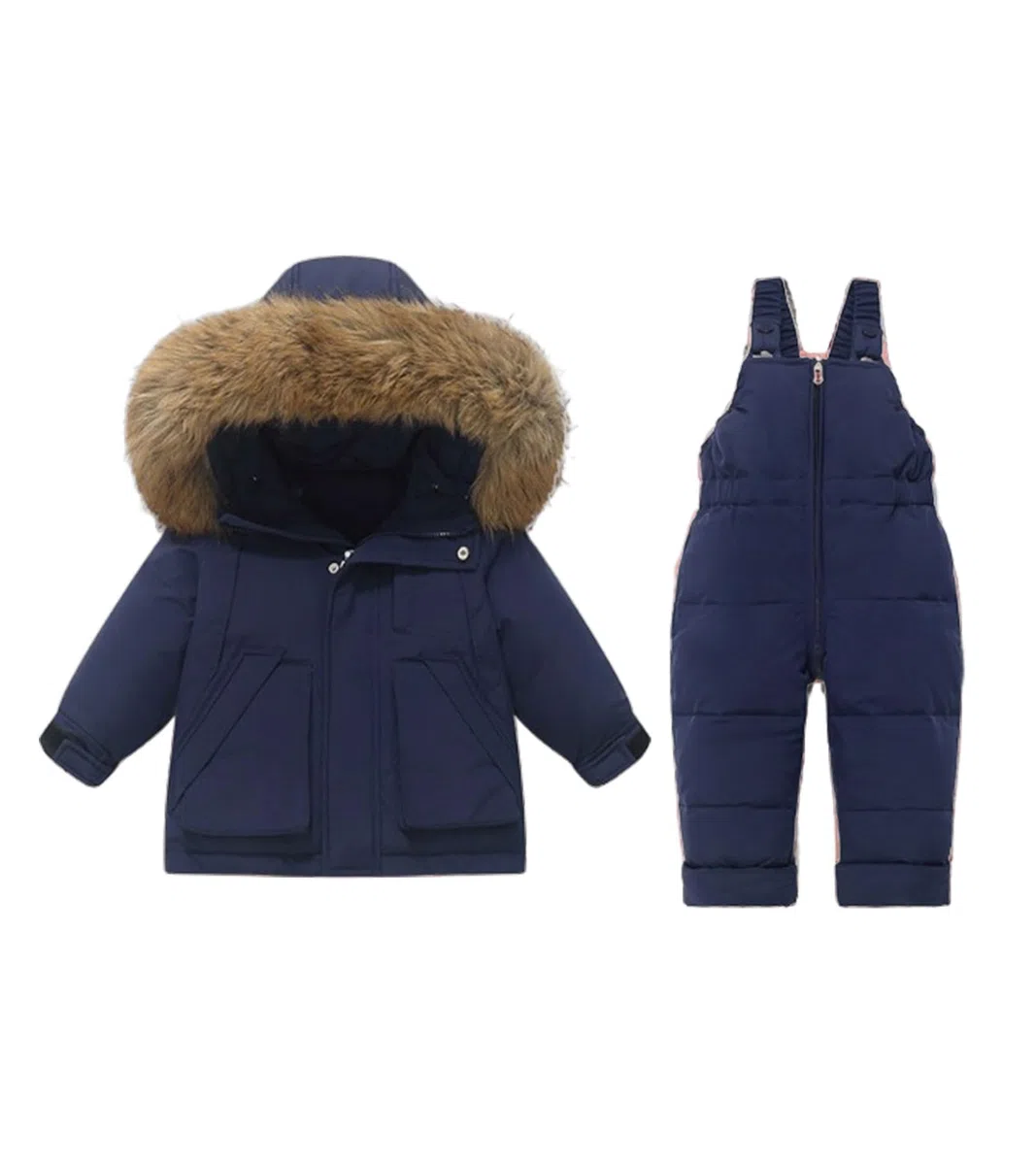 Tuta da Neve 2 Pezzi da Bambino Cappotto Piumino con Cappuccio e Saloppette da Neve Invernale Giacca Set Ragazza Impermeabile
