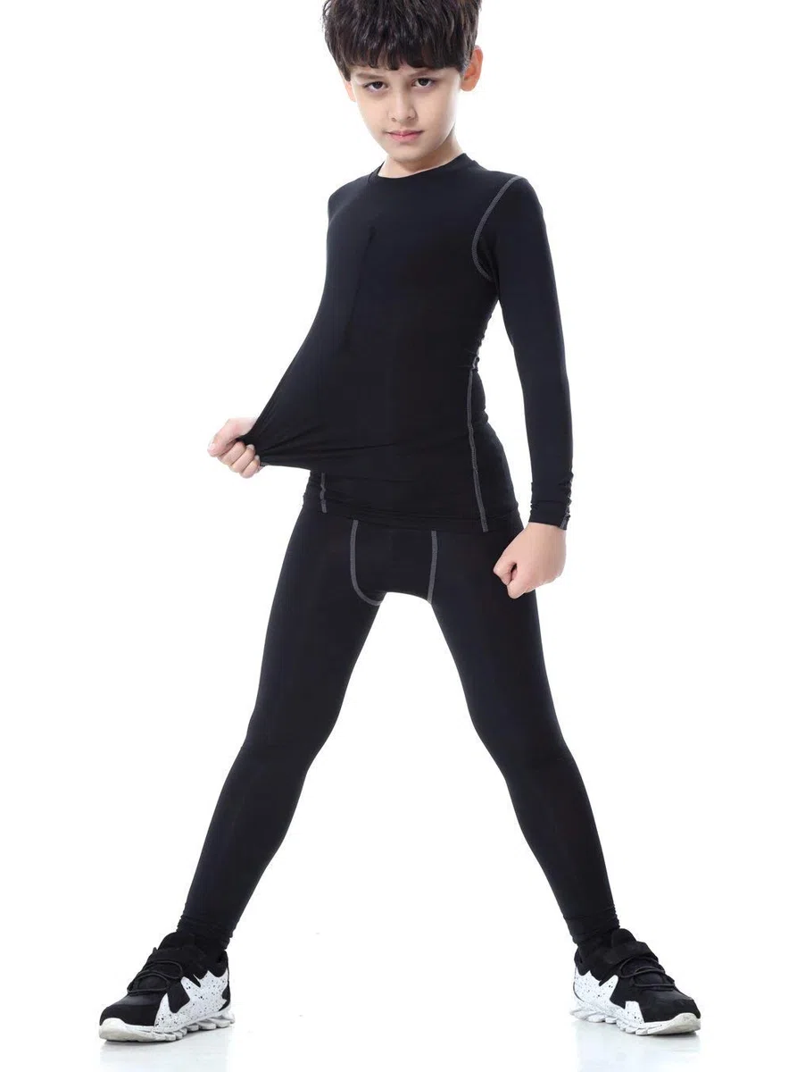 Biancheria Intima Termica Ragazzi Traspirante Asciugatura Rapida Bambini Maniche Lunghe Sportiva Sets (Black,12-13 Years)