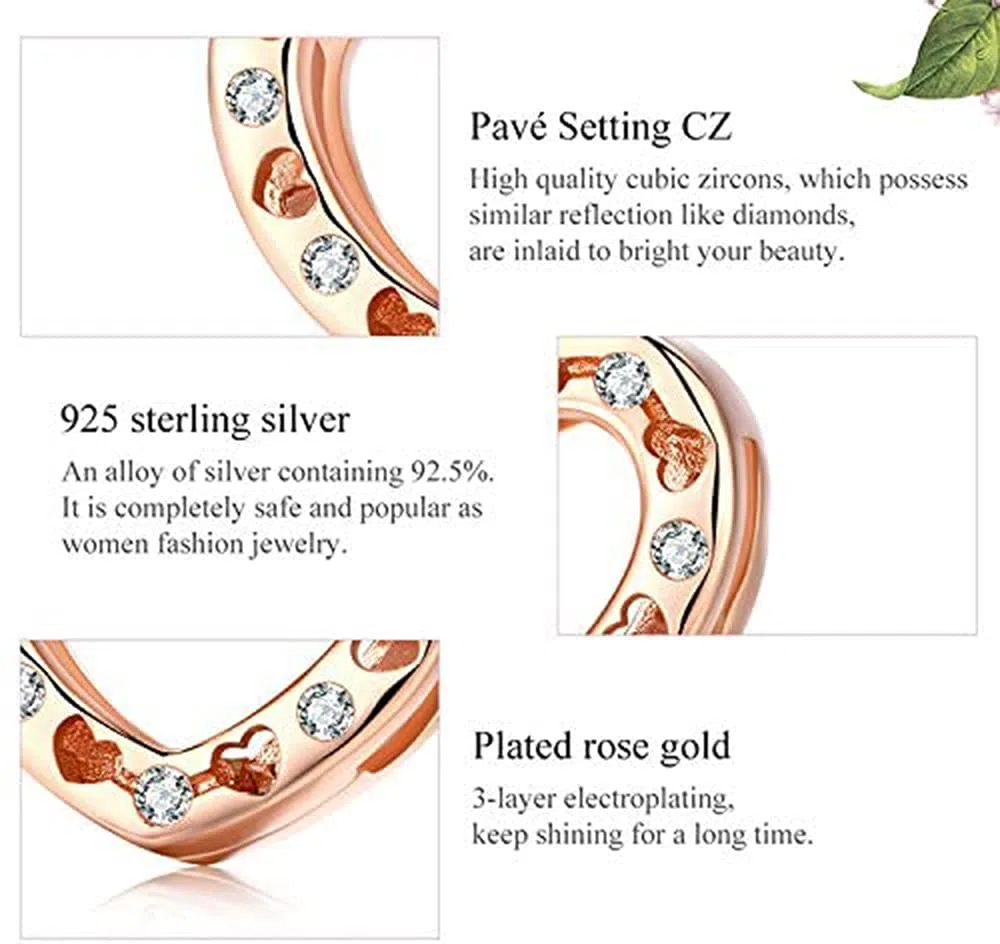 NewL - Ciondolo a forma di cuore in vero argento Sterling 925, per donne originali, per braccialetti con riflessi e ragazze, in oro rosa