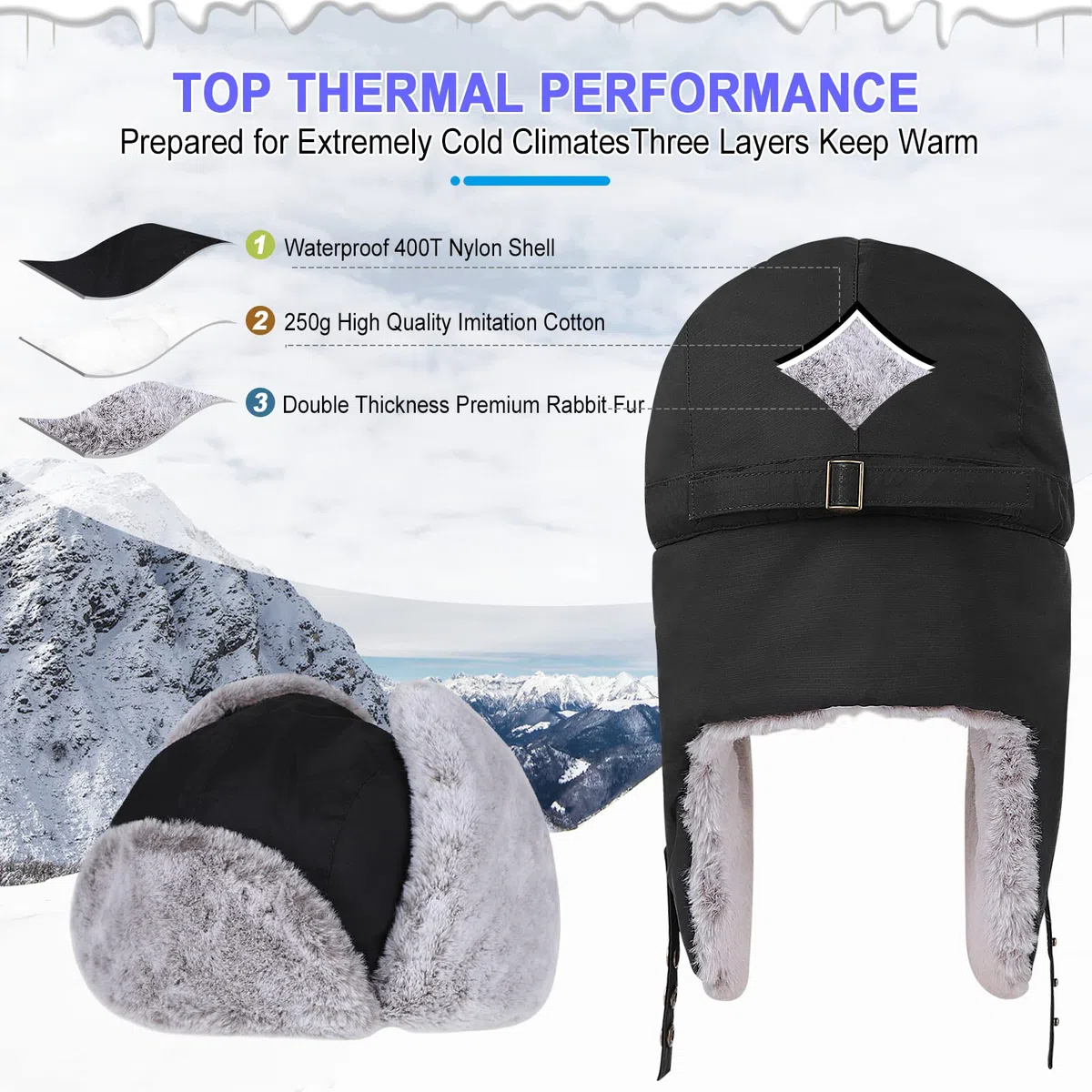 Cappello Trapper Invernale per Uomo e Donna - Ushanka Russa, Pelliccia Impermeabile con Paraorecchie - Cappello Aviatore Caldo per Sci, Arrampicata o Caccia