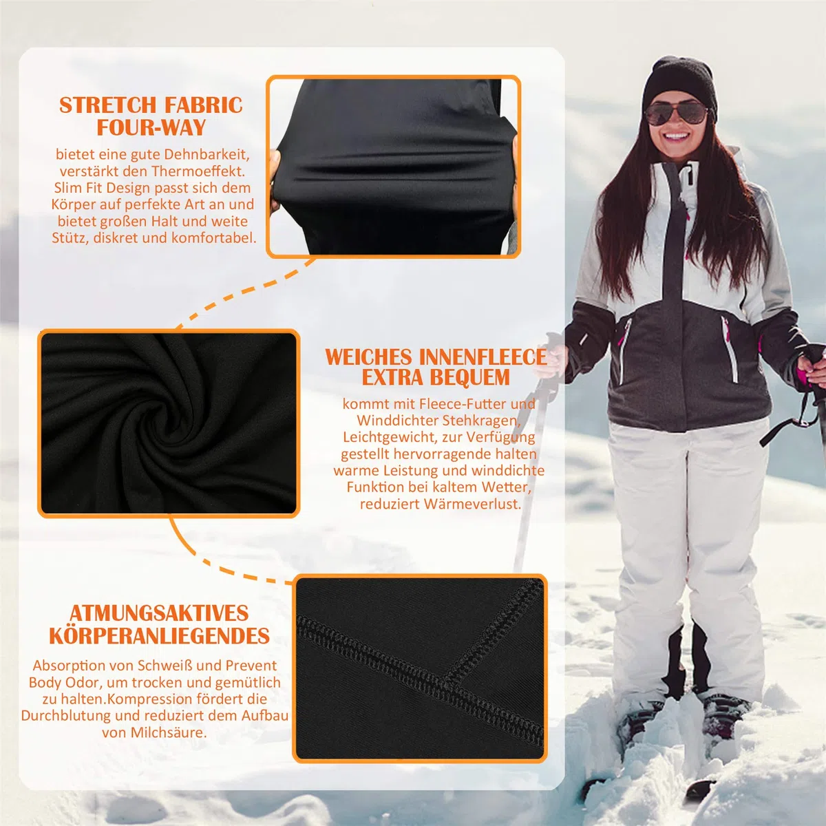 TBoonor Intimo Termico Donna Imbottito con Collo Alto, Tuta da Sci Set Pantaloni e Maglia Termica Asciugatura Rapida Maglie Termico Donna per Sci Corsa Palestra