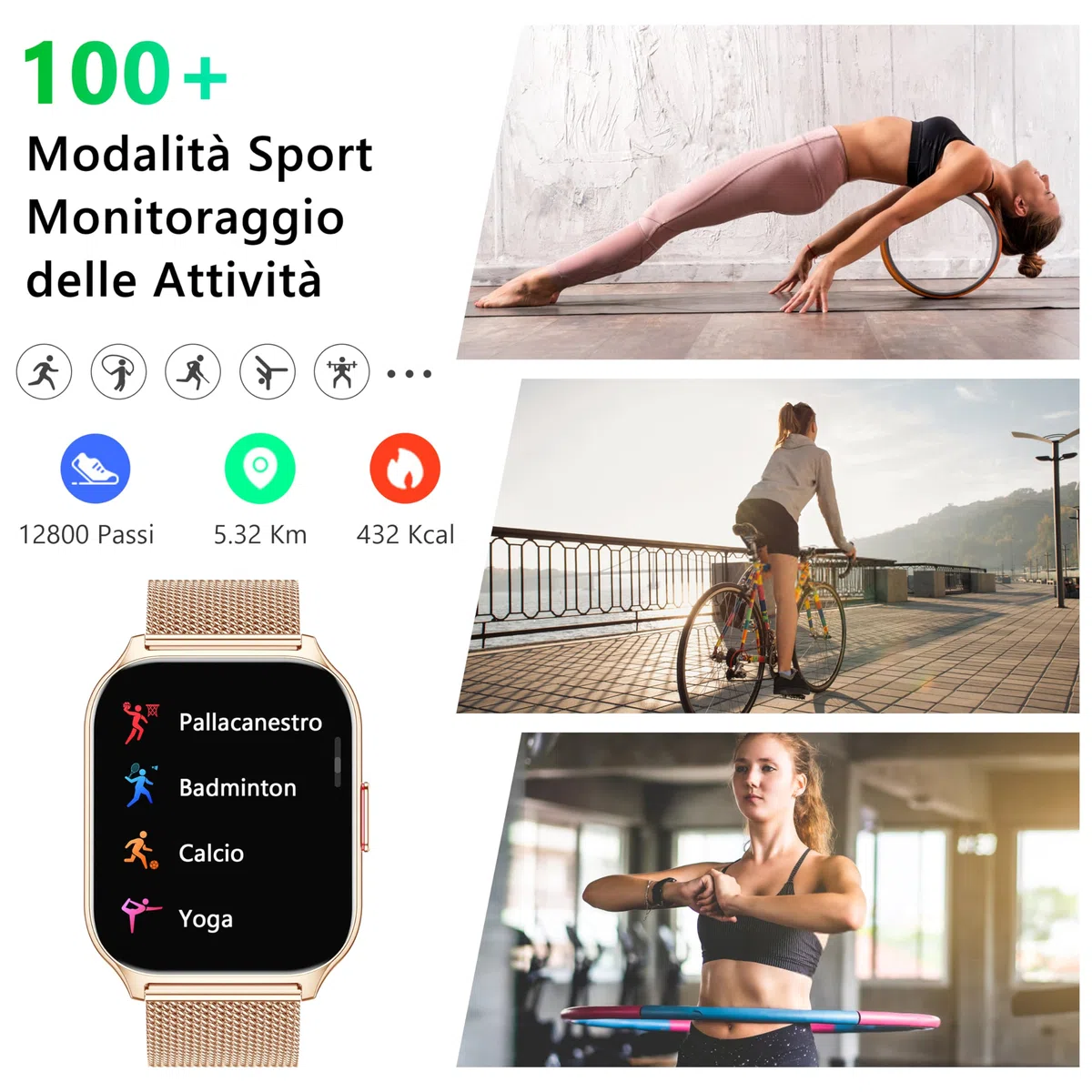 Smartwatch Uomo Donna, Effettua/Rispondi alle Chiamate, 2.0" Fitness Orologio, 100+ Modalità Sportive, Monitoraggio SpO2/Sonno/Pressione Sanguigna/Frequenza Cardiaca, Compatibile iOS/Android