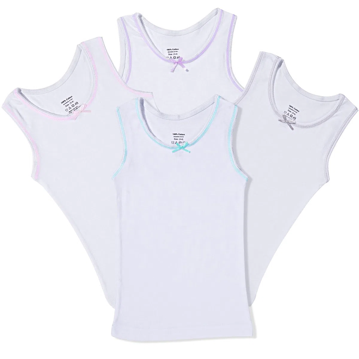 Buyless Fashion Canottiera Bimba Cotone con Finiture e Fiocco (Confezione da 4)