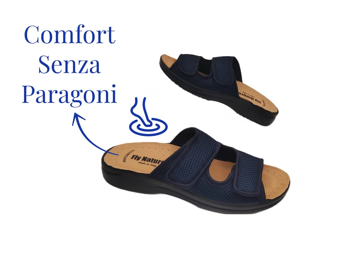 Fly Nature Eccezionali Ciabatte Uomo Casa Doppia Fascia in Nido d'Ape Pantofole AntiSudore Estive Aperte e Regolabili Sottopiede Anatomico Ciabatte Ortopediche Massimo Comfort 100% Made in Italy