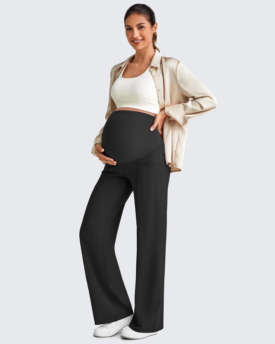 G4Free Maternity Trousers Over Bump Stretchy Lounge Work Pregnancy Yoga Pants Wide Leg Trousers with Pockets
