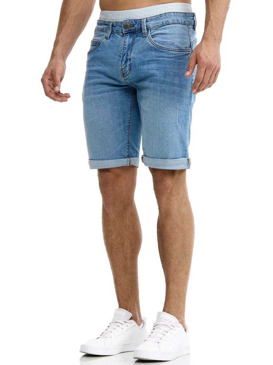 Indicode Uomini Caden Jeans Shorts | Pantaloncini Jeans Used Look con 5 Tasche
