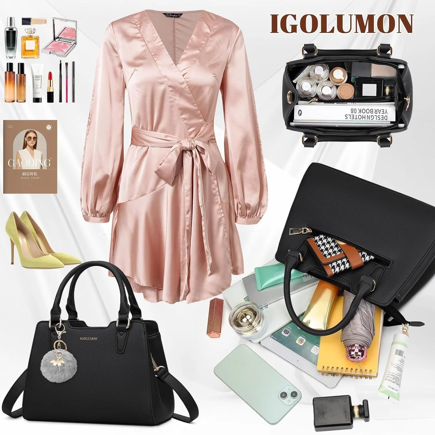 IGOLUMON Borsa Donna Borse in Pelle Borsa Mano Donna Grande Lavoro Tote Bag Università Tracolla Borsetta Tracolla Media Borsette a Spalla Firmate in Saldo Nero