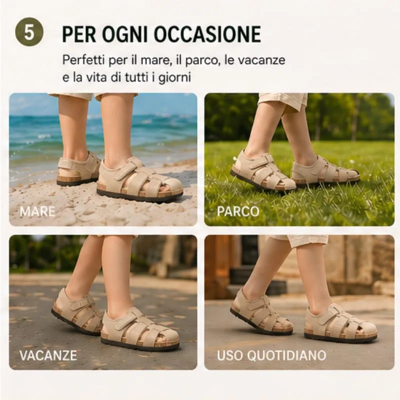 OrJana Sandali Bambini e Ragazzi con Plantare Ergonomico, Punta Chiusa, Modello a Fasce Incrociate, Taglie 20-38