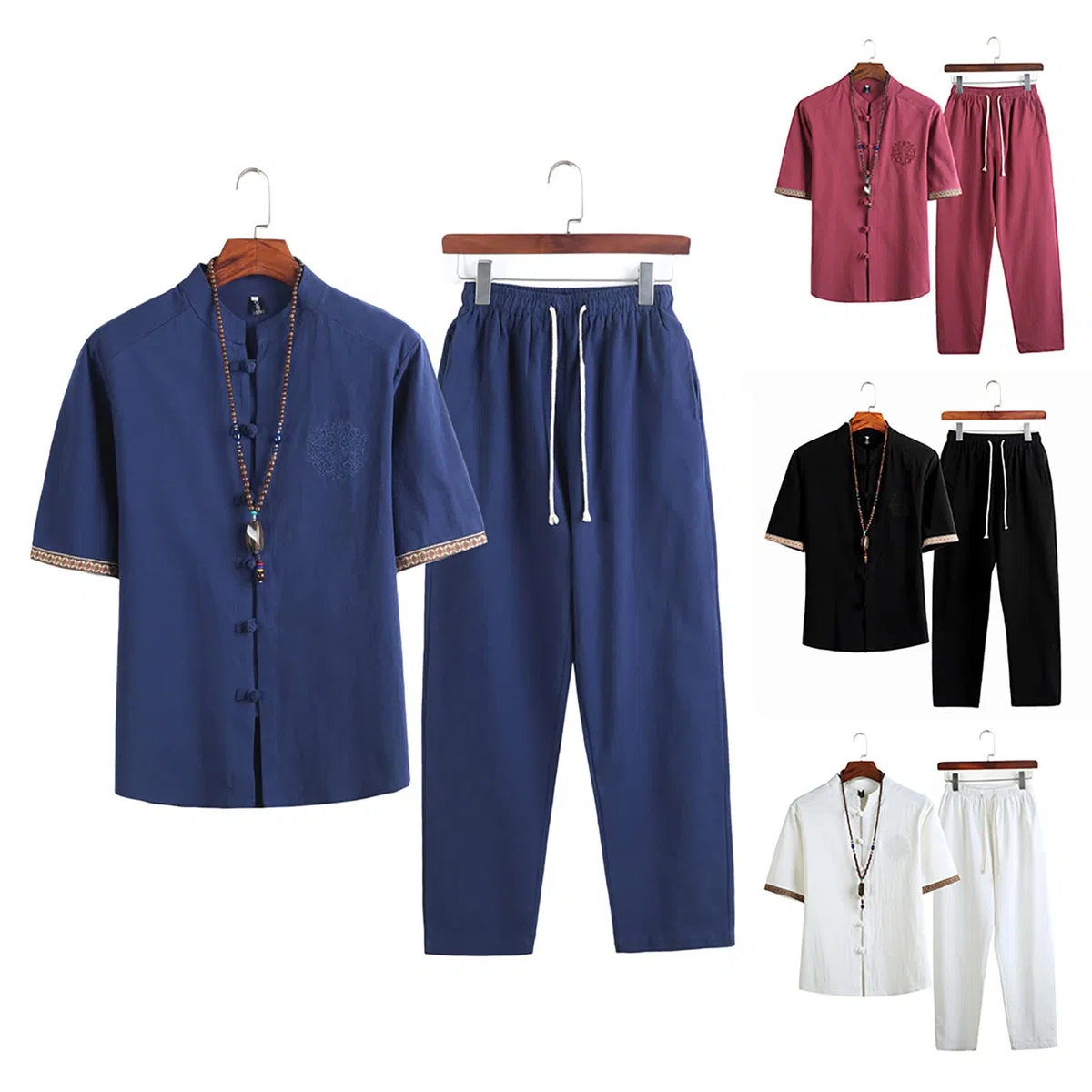 Generico Abbigliamento da Uomo in Puro Cotone Tai Chi Uniforme Uomo Kung Fu Abbigliamento a Maniche Lunghe Cinese Tradizionale Vestiti Tradizionali