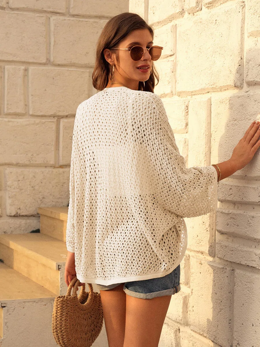 GRACE KARIN Cardigan aperto sul davanti con maniche a 3/4 a pipistrello per le donne leggero cardigan estivo all'uncinetto scavato