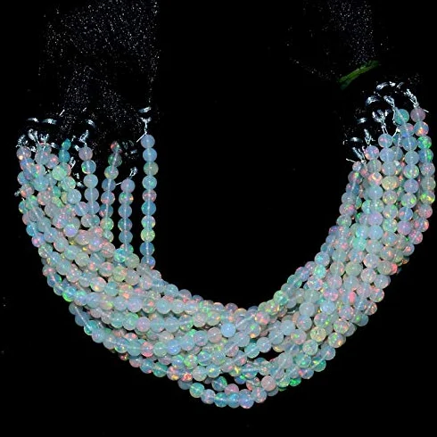 Naturale AAA + etiope Welo Pietra preziosa Opale Fuoco 5mm Perline Lisce Rotonde | 8 Pollici Strand | Perle di Opale Welo con Pietre preziose semipreziose Opale etiope