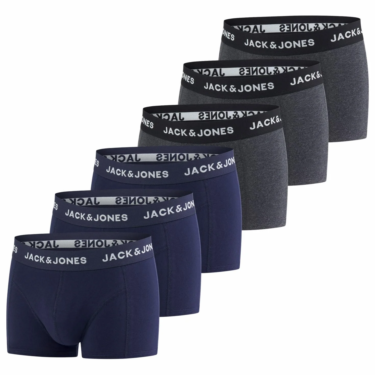 JACK & JONES - Mutande stile boxer da uomo, confezione da 6 pezzi, mutande elasticizzate, biancheria intima, in cotone, nero, rosso, verde, blu, grigio, S, M, L, XL, XXL, 3XL