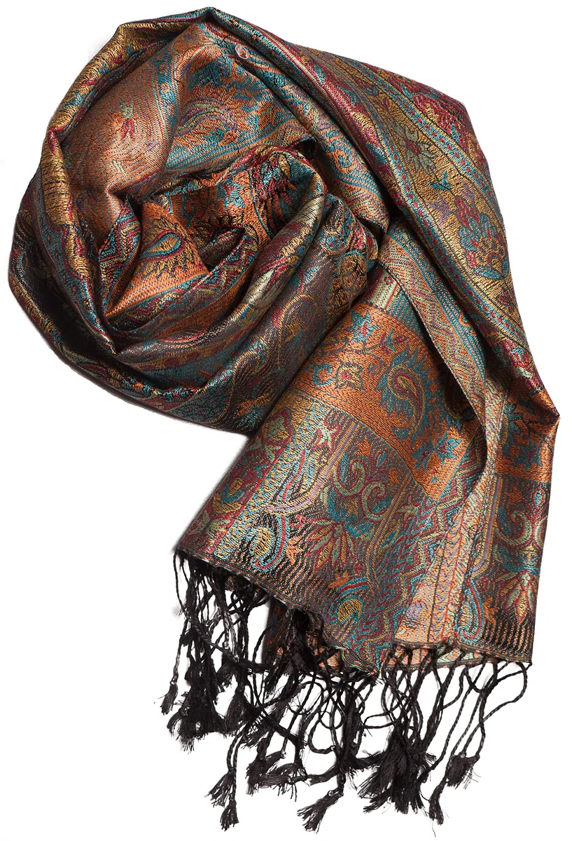 Sciarpa in 100% seta Pashmina dall'India per donna e uomo, motivo Paisley, 160 x 35 cm - fazzoletto in seta pura - molti disegni differenti