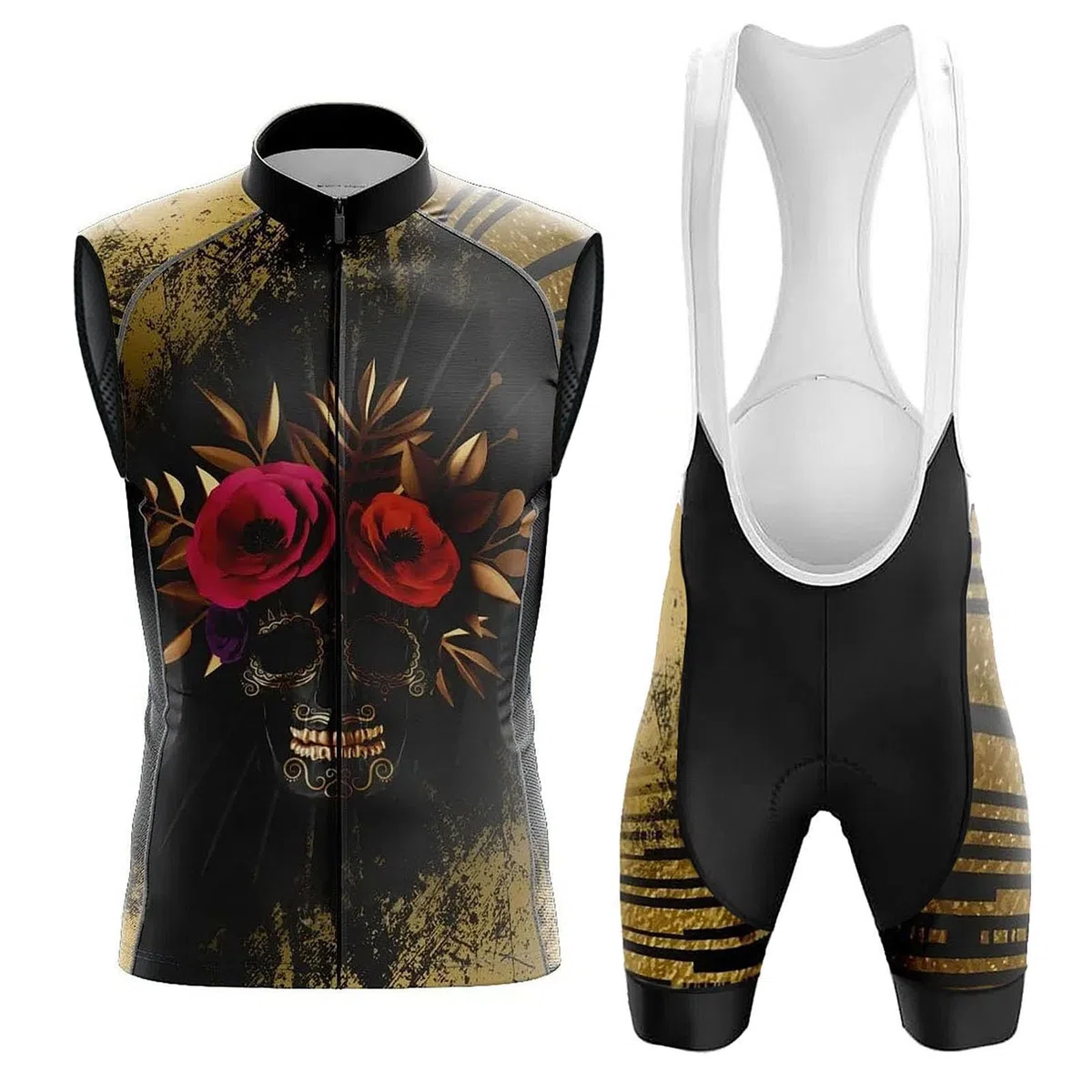 Abbigliamento Ciclismo Uomo Completo Bici MTB Estivo Maglia Ciclista Senza Maniche,Maglietta Bicicletta Gilet e Salopette Pantaloncini con 19D Gel Imbottiti,Tuta da Ciclo Asciugatura Rapida