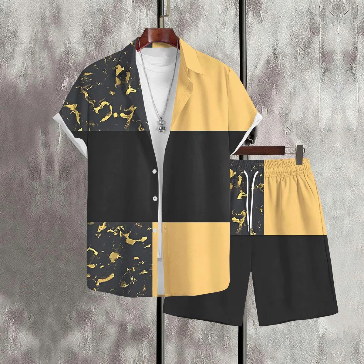 Generico Tuta Estiva Uomo - 2 Pezzi Completo Hawaiano Camicia e Pantaloncini Set Tropicale con Stampa Mare Vacanze Spiaggia Manica Corta Casual Leggero Traspirante