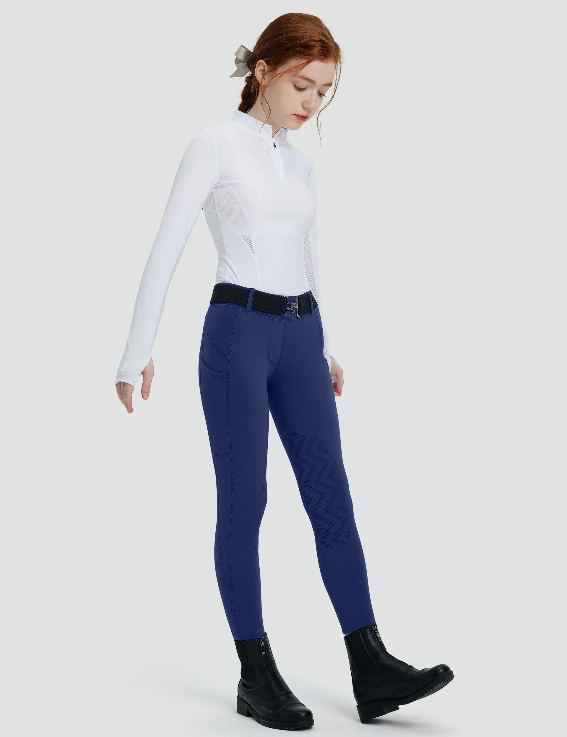 FitsT4 Sports Pantaloni invernali da equitazione per ragazze in pile per bambini pantaloni da equitazione con toppe al ginocchio per scuola equestre collant tasche