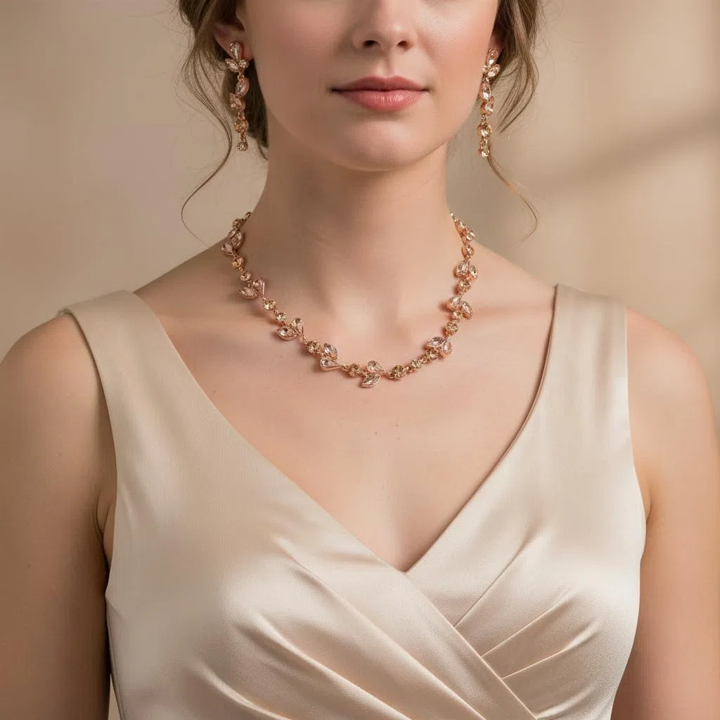 EVER FAITH Cristalli Sposa Set di gioielli da damigella d'onore, Elegante Marquise Rotondad Strass Foglia Collana Dangle Orecchini Tennis Bracciale Set per le donne
