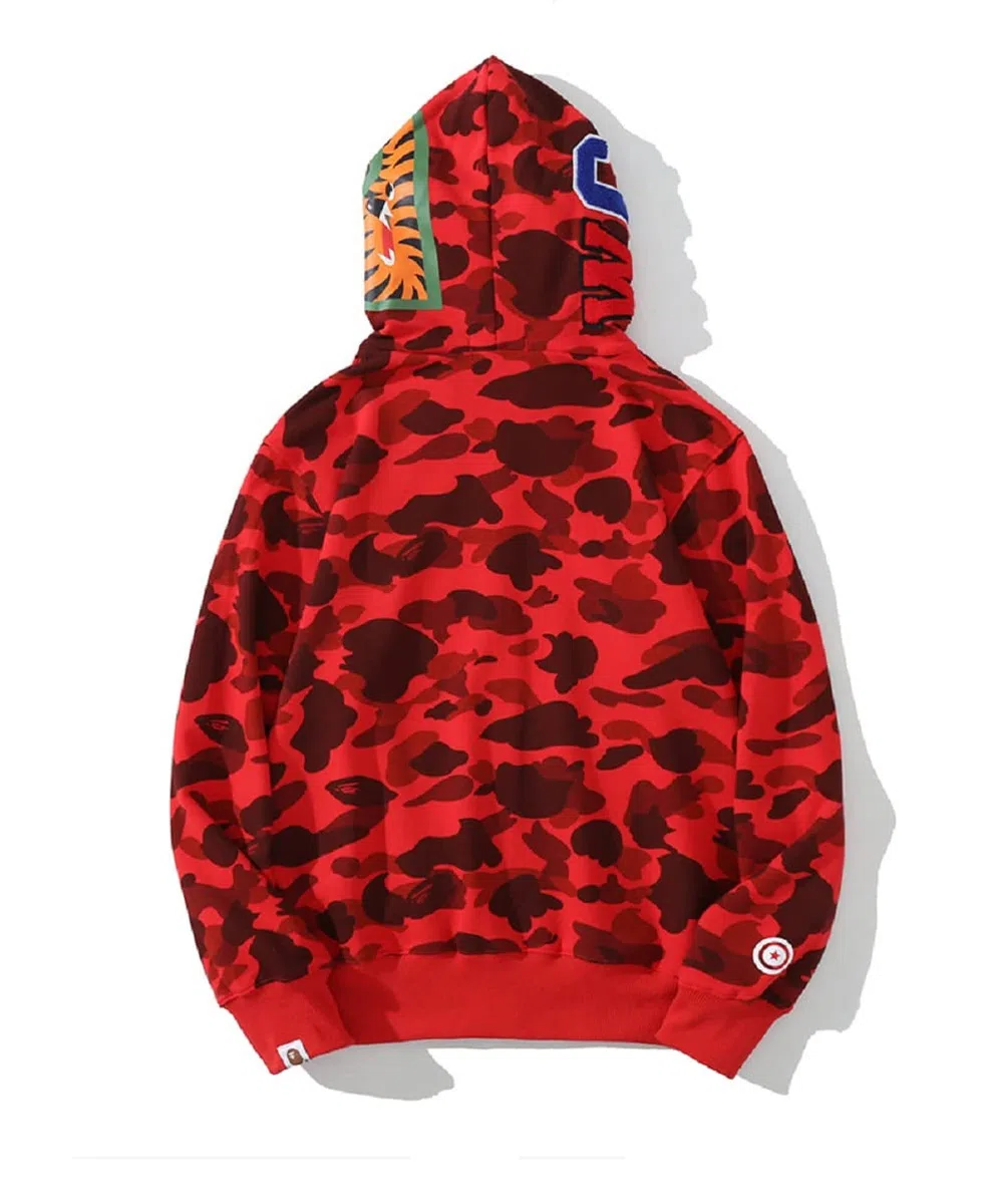 Uomo Felpa con Cappuccio Stampa Testa di Squalo Cerniera Giacca con Cappuccio Cardigan Manica Lunga Hip Hop Tops Sweatshirt Camouflage Cappotto con Cappuccio