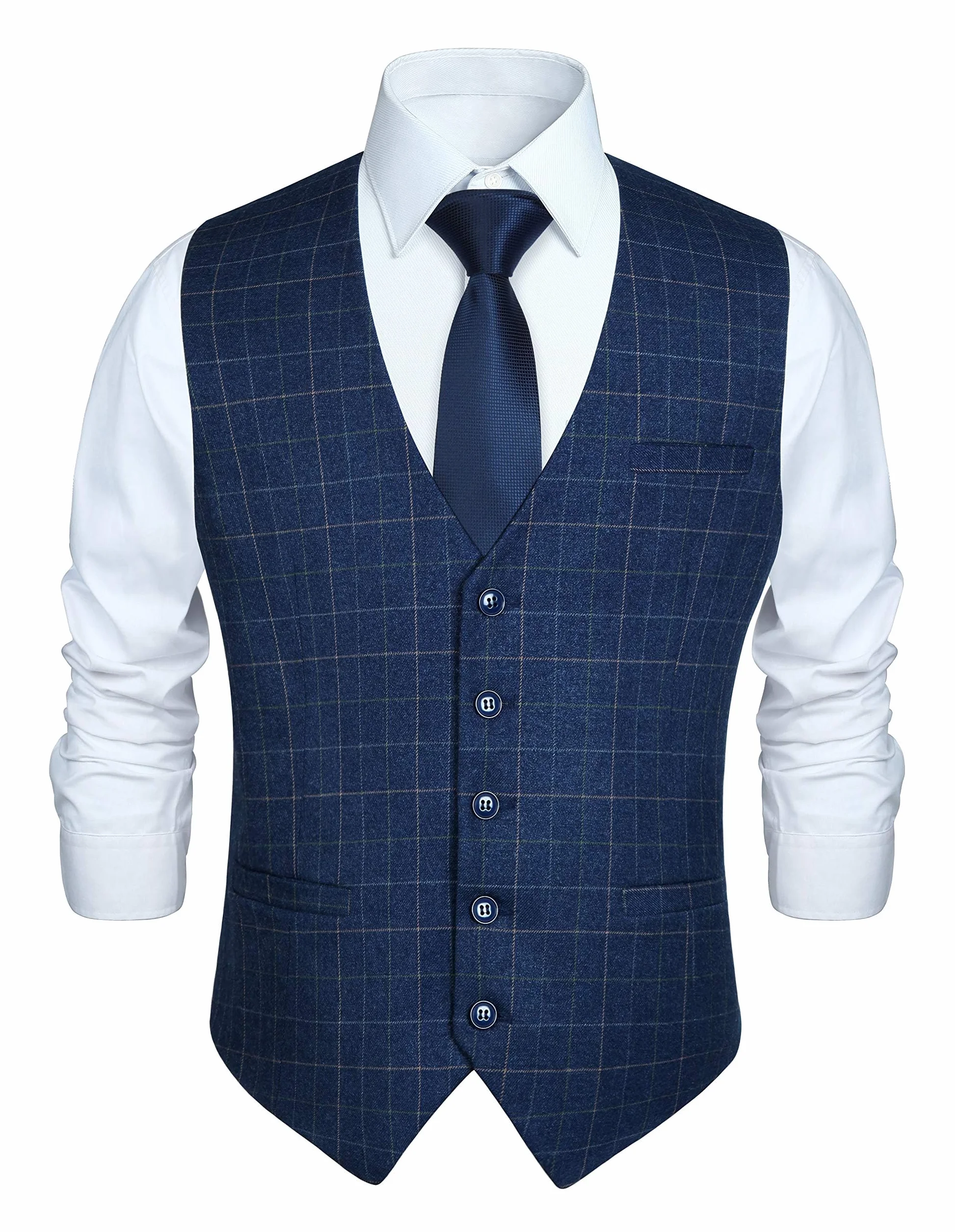 HISDERN Gilet da uomo arancione bruciato Gilet da matrimonio formale in cotone plaid classico Check Party Business Suit Vest