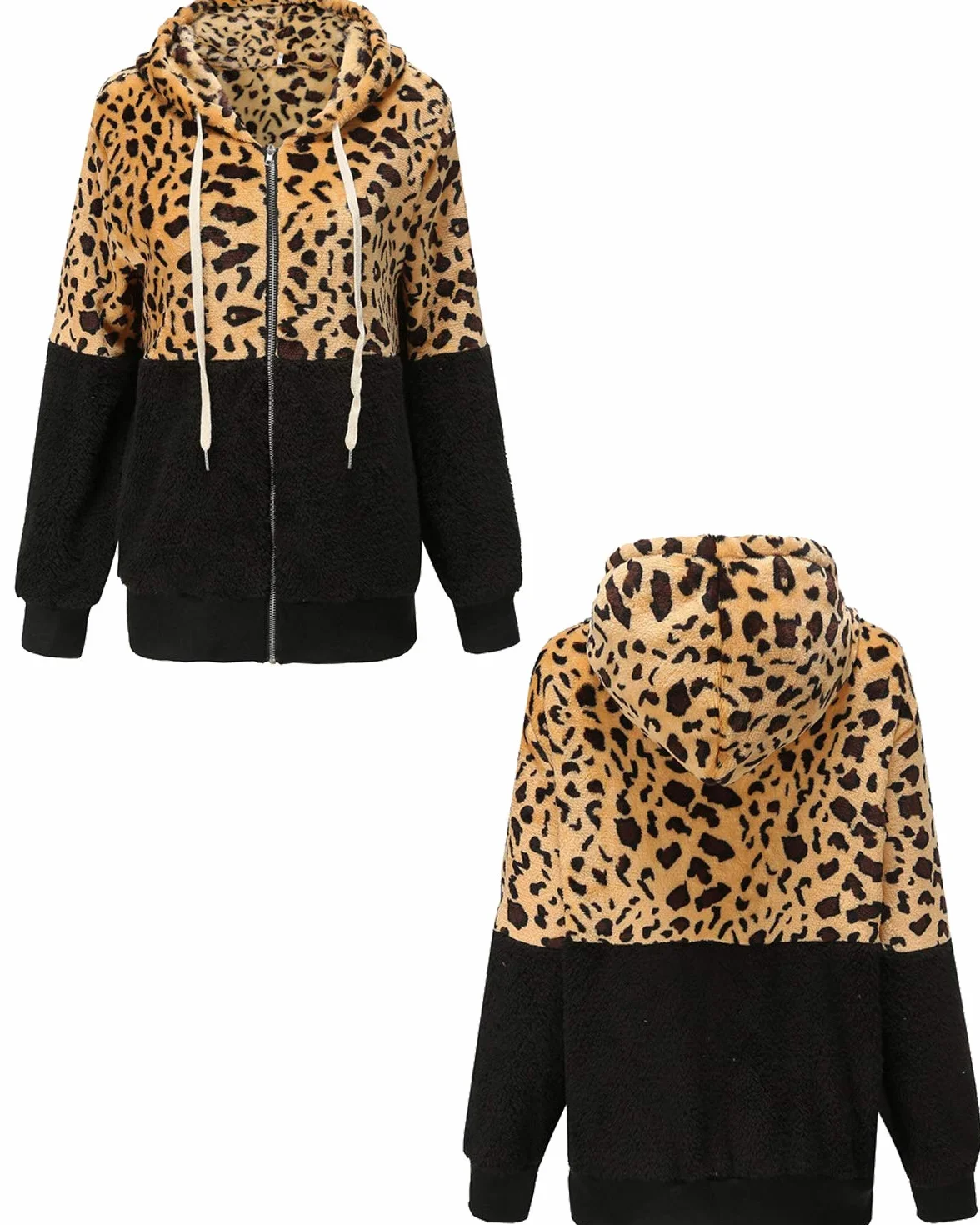 ABINGOO Cappotto Donna Casual Felpa con Cappuccio Giacca Leopardo Invernale Cerniera Giacche e Cappotti Vello Caldo Hoodies Outwear