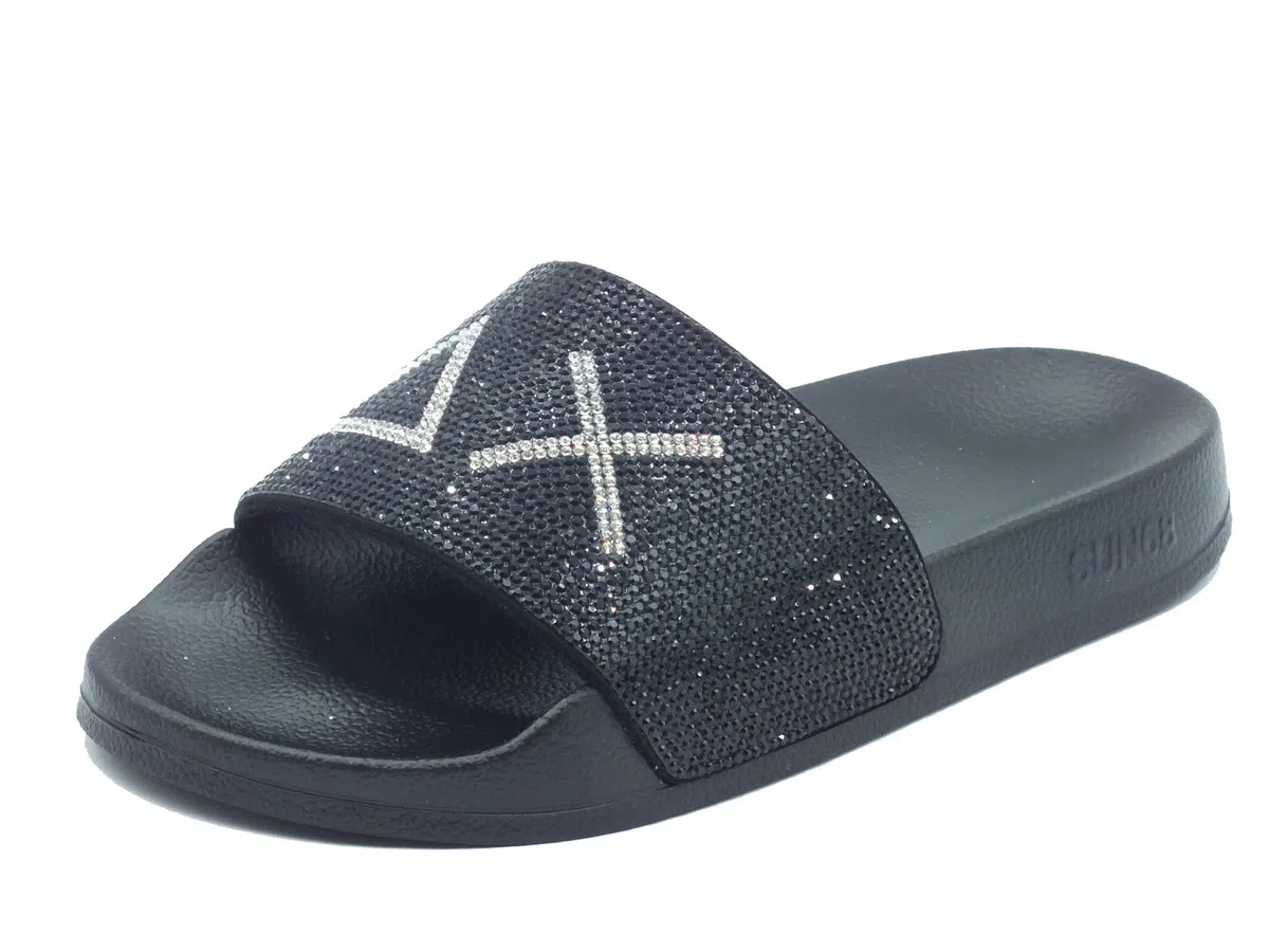 SUN68 X36211 Slippers Strass Logo Bianco Ciabatte per Donna in Gomma
