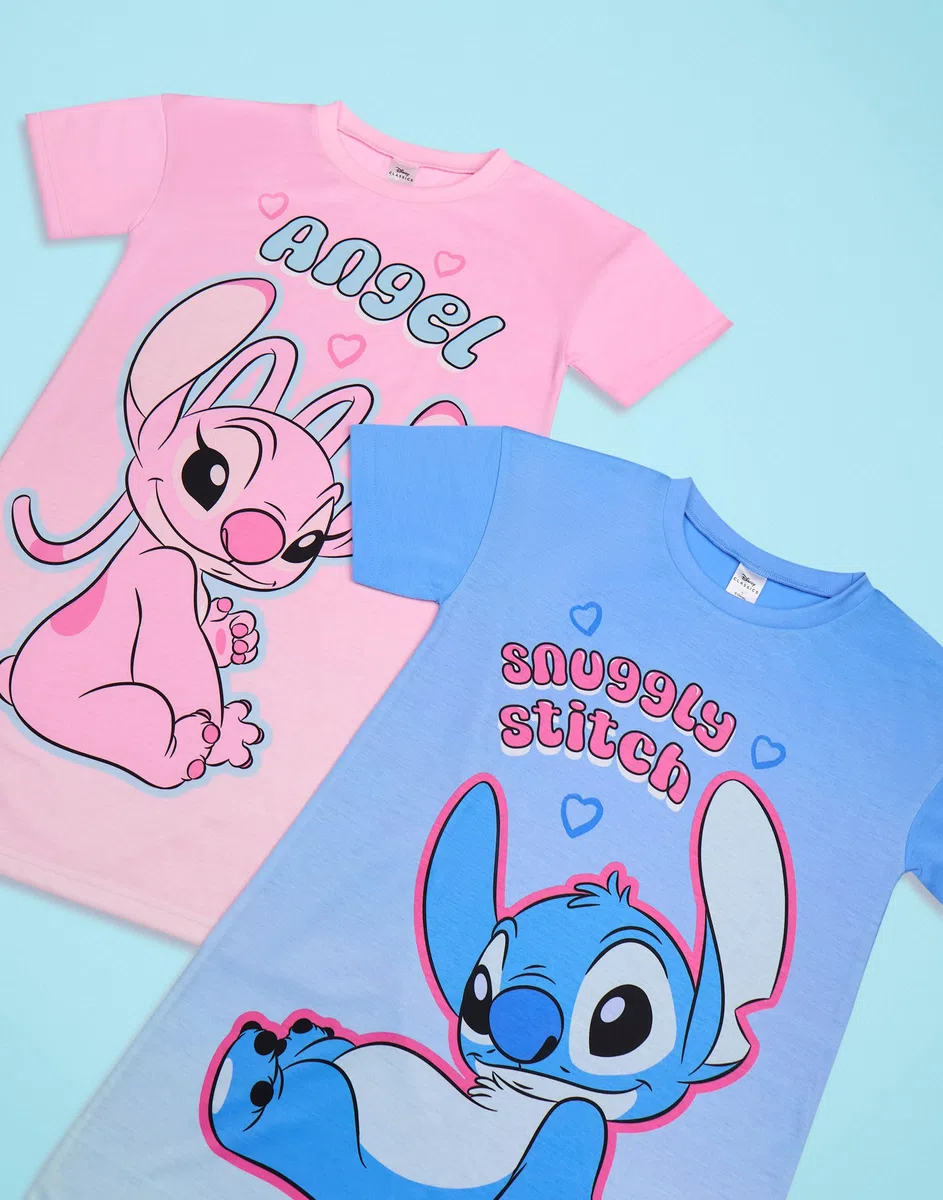 Disney Set Pigiama e Camicia da Notte per Ragazze Angel & Stitch, Confezione da 2 | T-Shirt da Notte a Maniche Lunghe e Pantaloni del Pigiama per Bambini con Stampa Grafica dei Personaggi