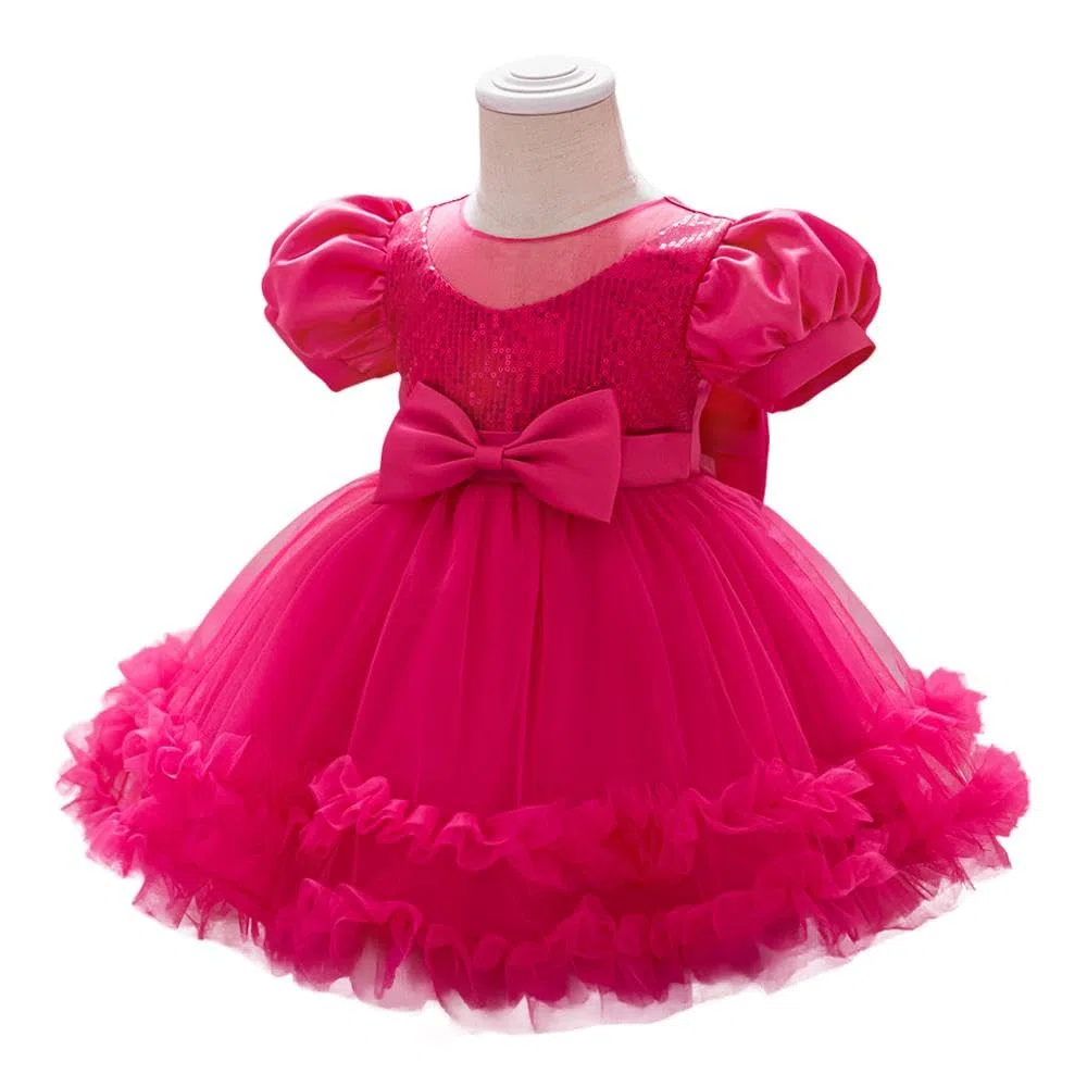 Lito Angels Vestito da Cerimonia Principessa in Tulle per Bimba con Fiocco e Cerchietto, Abito Elegante per Matrimonio Compleanno Festa Foto, 9 Mesi - 3 Anni