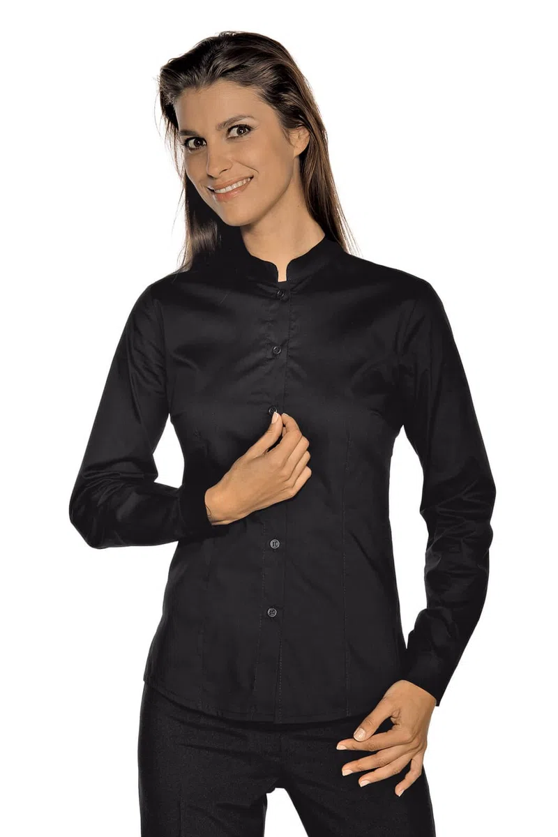 Isacco Camicetta Hollywood Stretch Nero, Nero, M, 97% Cotone 3% Spandex, Manica Lunga