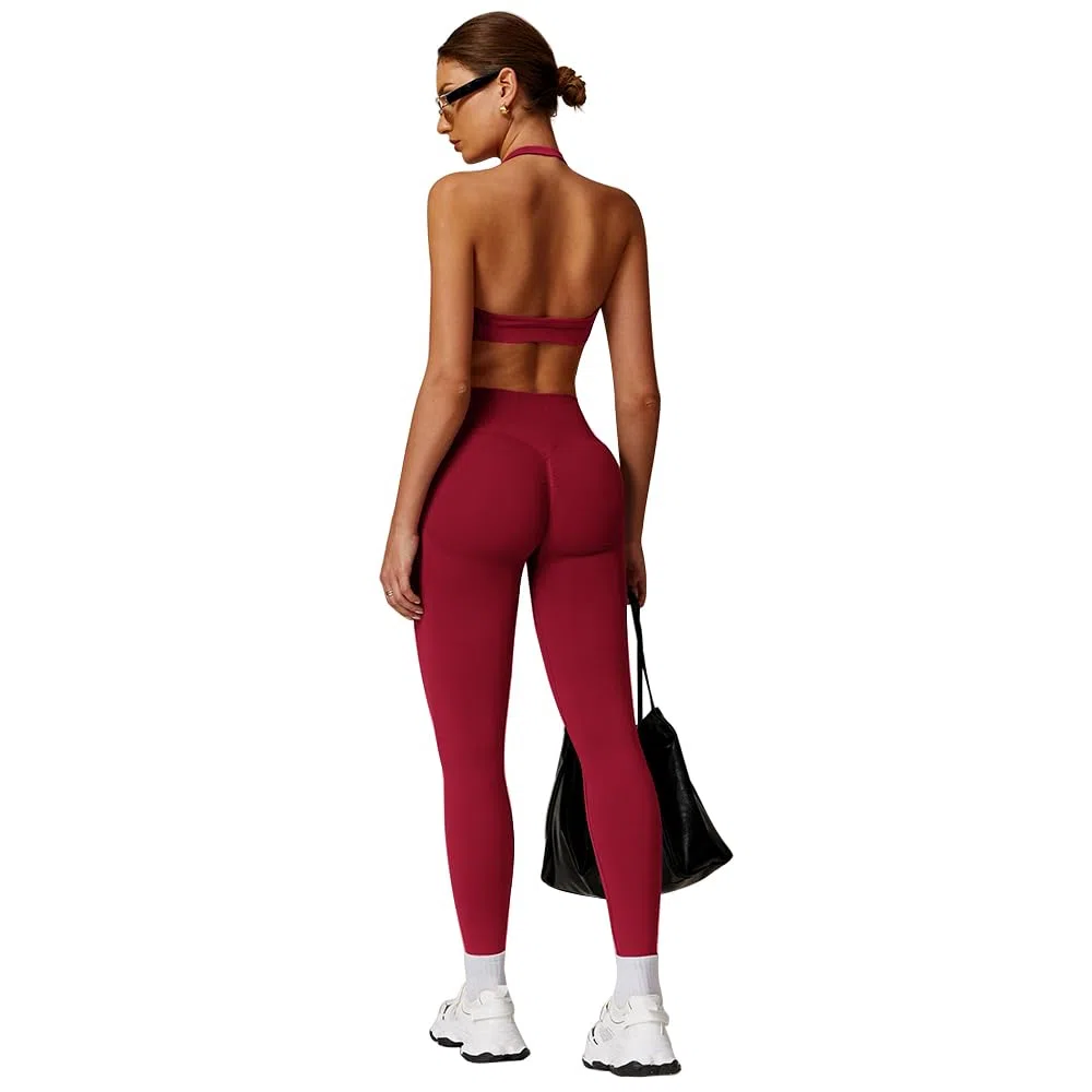 JN JANPRINT Set da palestra senza cuciture per le donne 2 pezzi Halter Backless reggiseni sportivi nascosti leggings scrunch abiti da yoga tuta allenamento