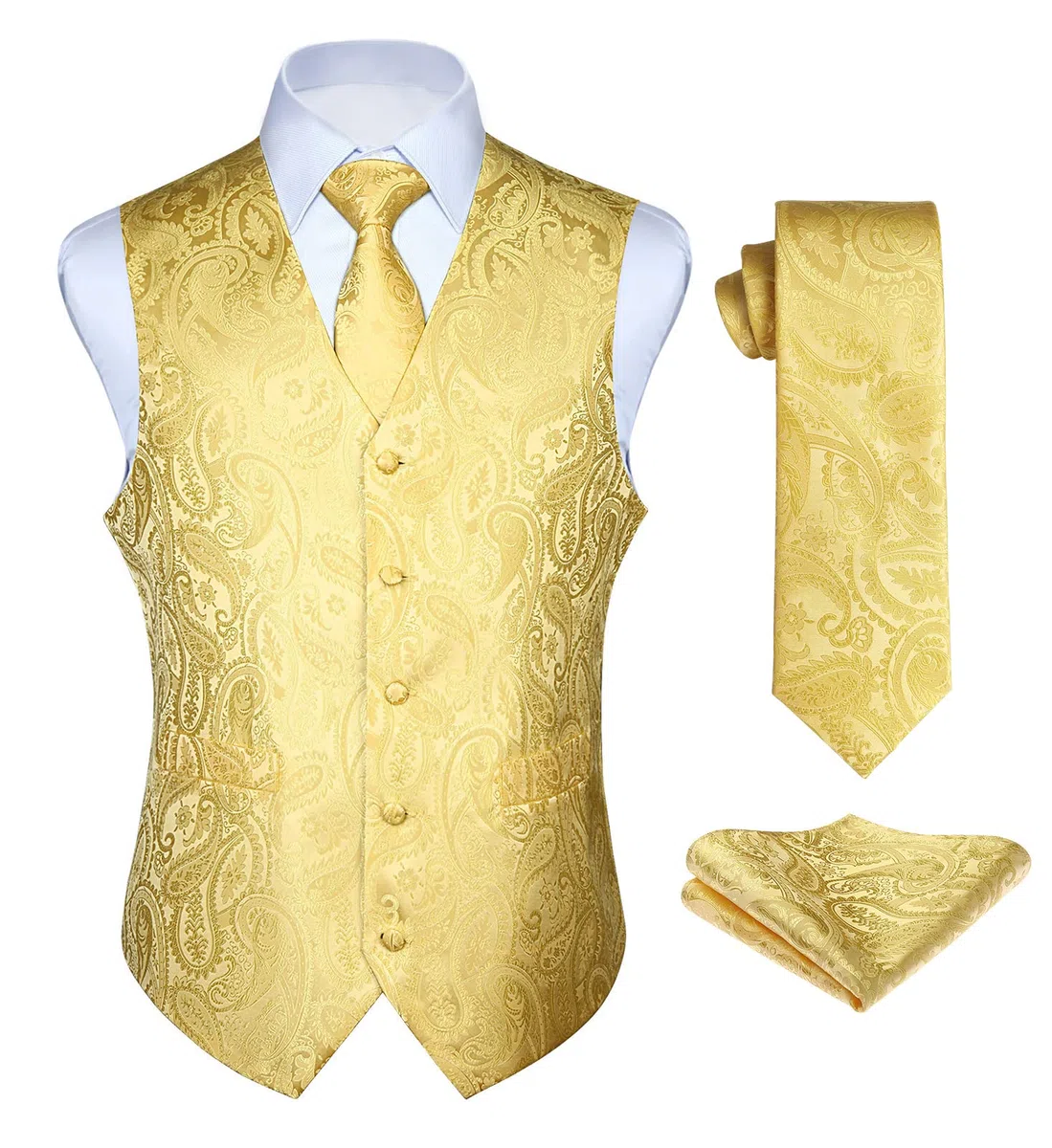 Enlision Gilet da Uomo Elegante Paisley Nozze Panciotto Jacquard Gilet da Abito Cravatta e Fazzoletto Set per Festa Sposa