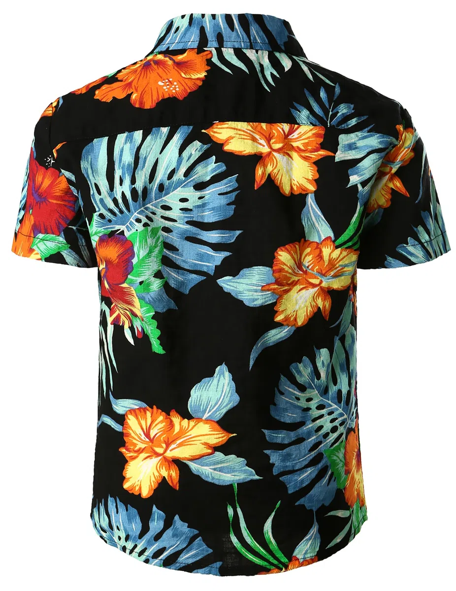 JOGAL Camicia hawaiana a maniche corte con bottoni casual floreale da ragazzo grande