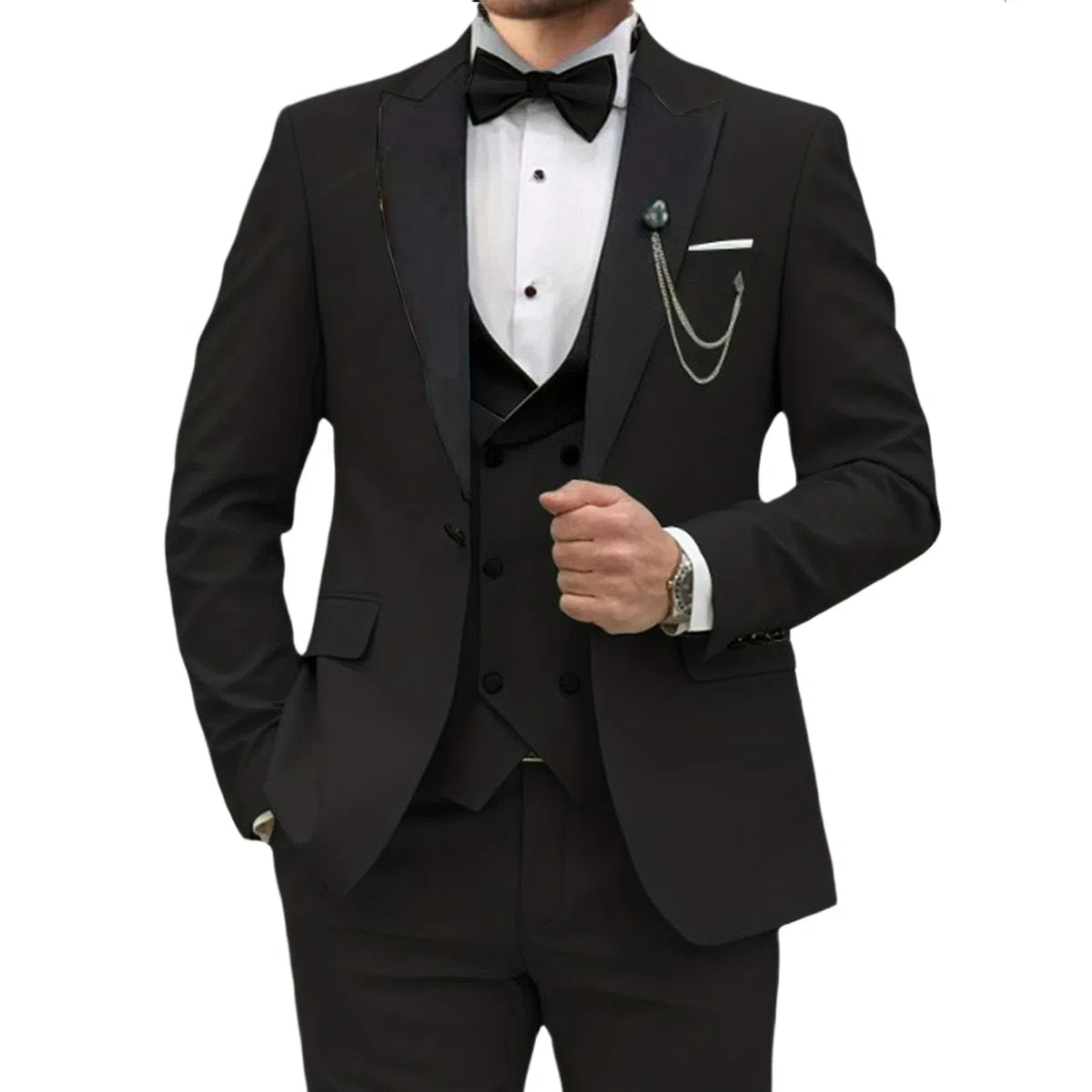 Completo da Uomo Slim Fit in Velluto con Revers a Lancia, 3 Pezzi, Giacca da Smoking con Un Bottone, Gilet, Pantaloni