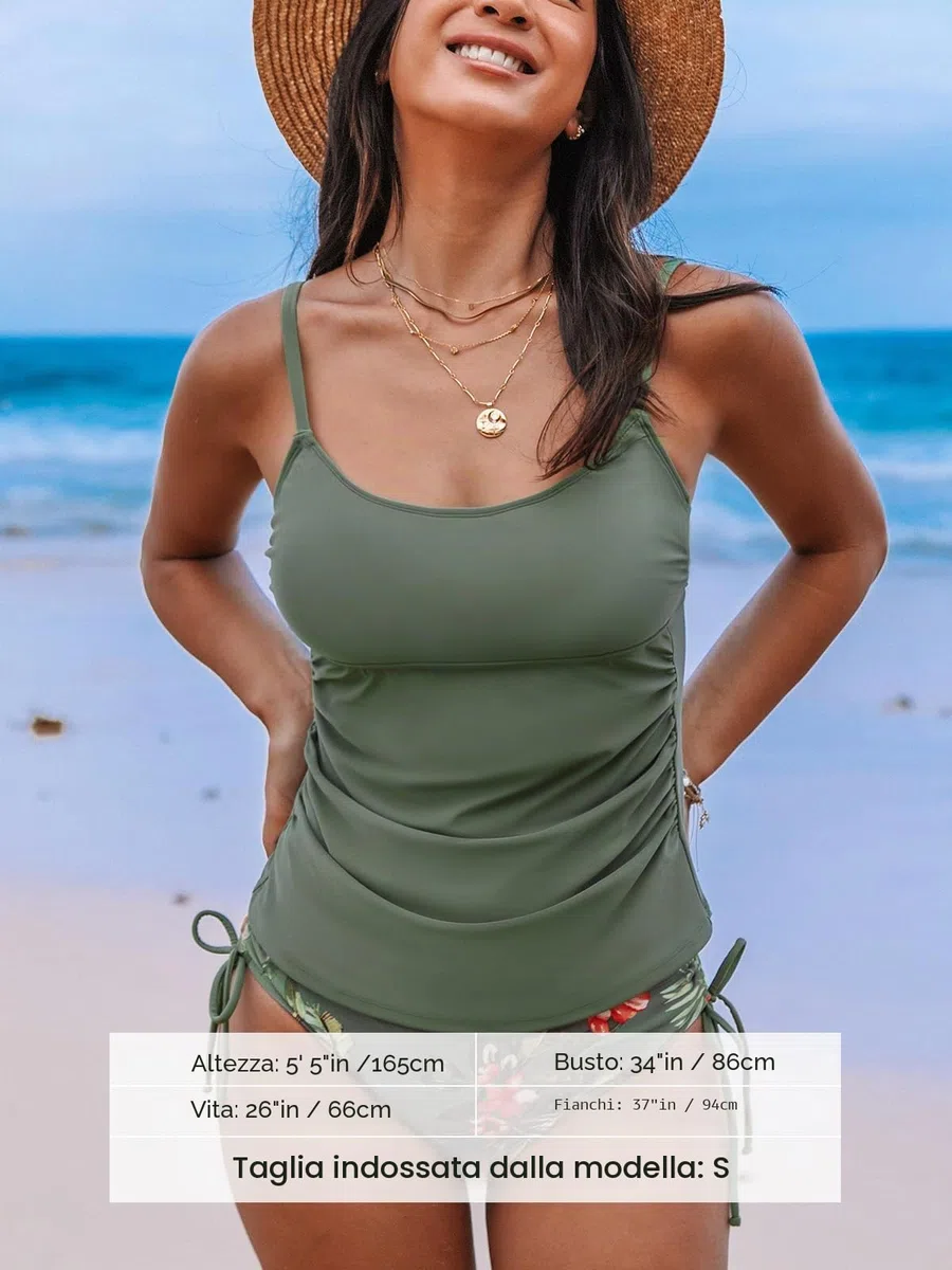 CUPSHE Tankini da donna Set due pezzi costume da bagno girocollo increspato cinghie regolabili coulisse vita media