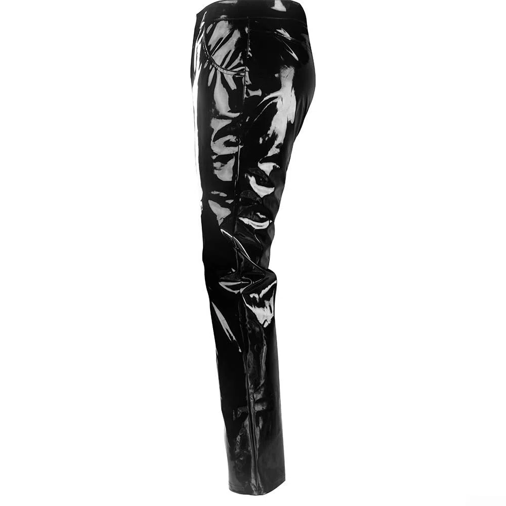 Pantaloni lunghi da uomo in PVC nero lucido, ideali per eventi di club e danza (L Nero)