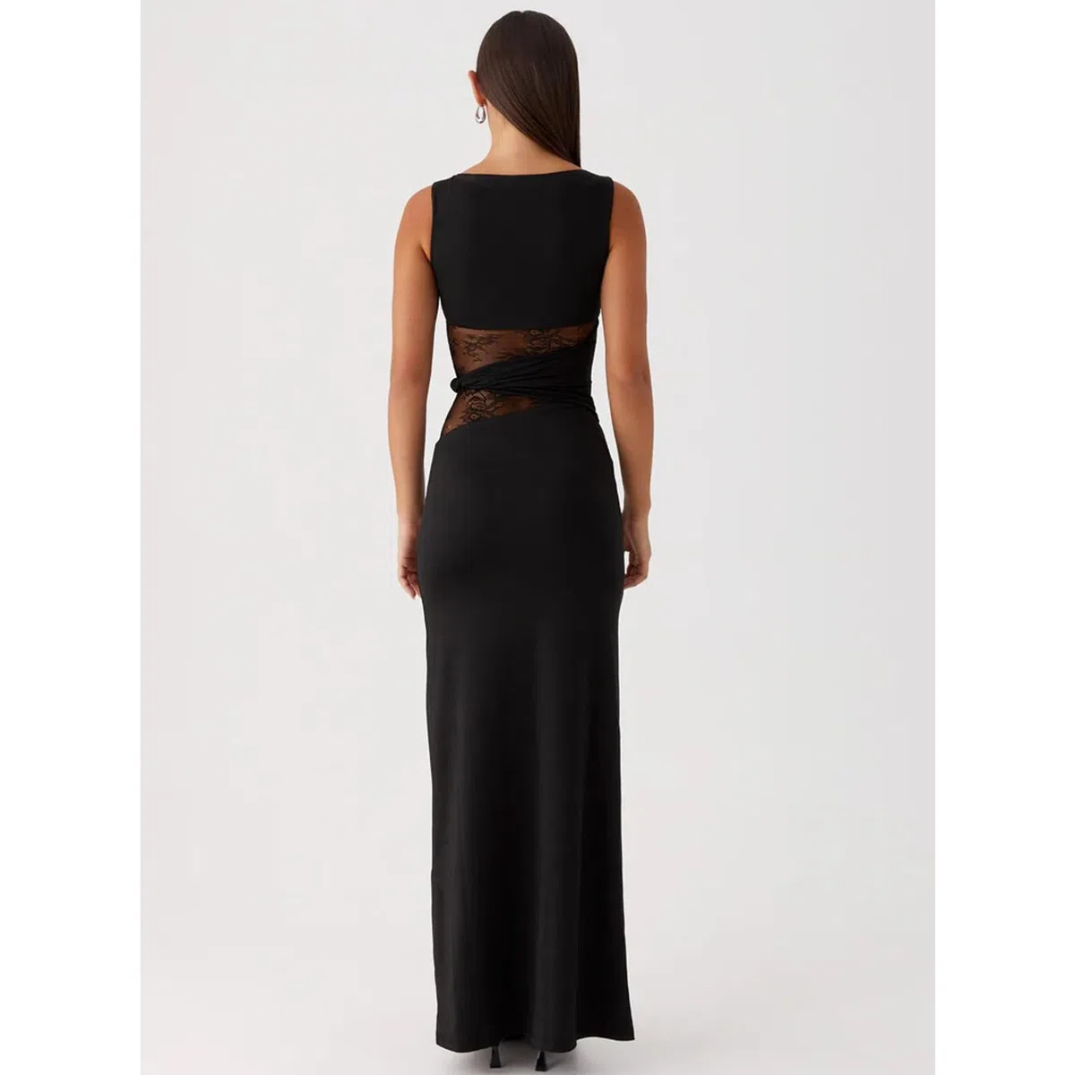 Abito Lungo Donna Maxi Vestito Sexy Senza Maniche Aderente Abito Elegante in Pizzo Floreale Patchwork Abiti da Festa Bodycon con Scollo Rotondo per Discoteca Cocktail Nozze Club Cerimonia