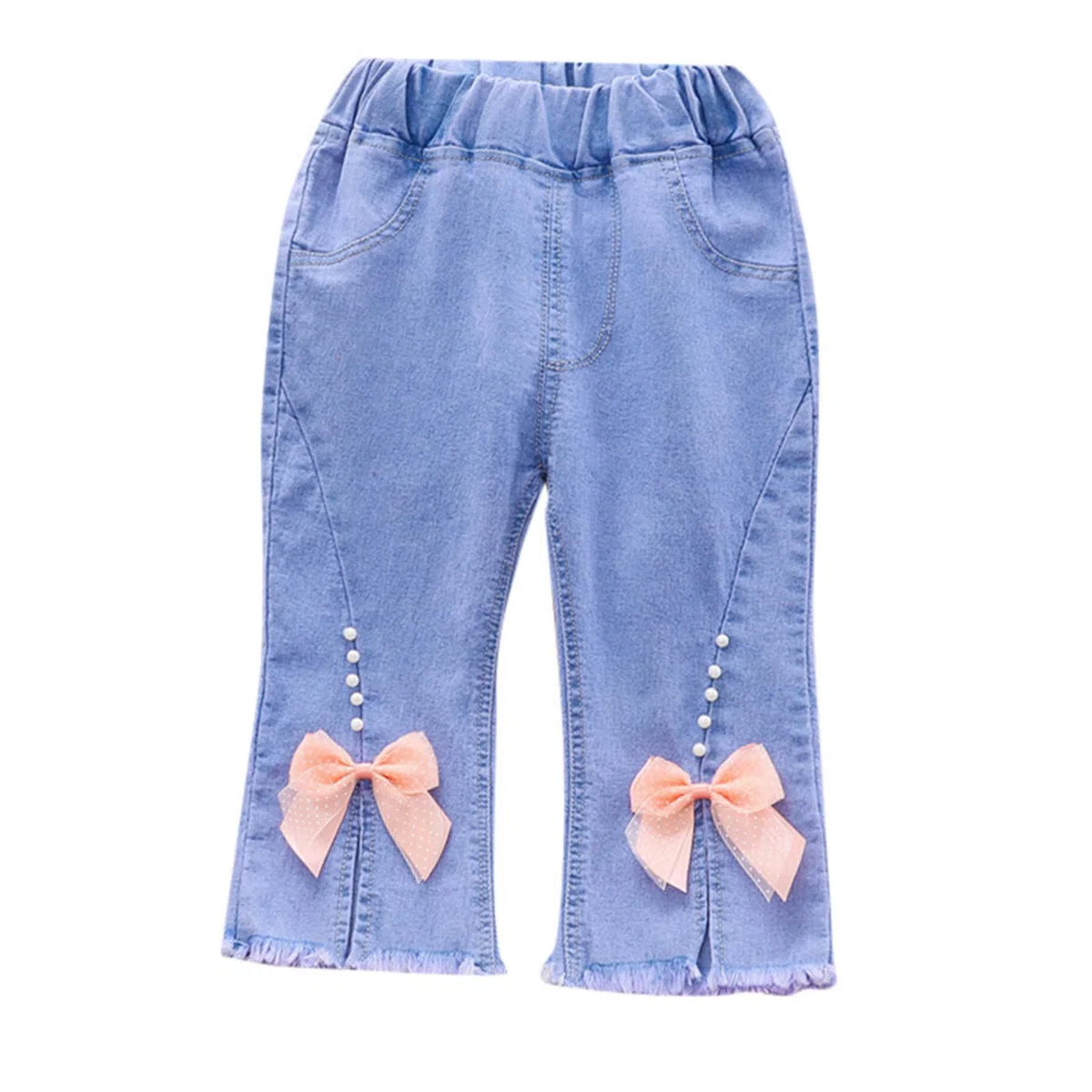 Generisch Pantaloni Capri Jeans per neonati, bambine, bambini, jeans, morbidi jeans con elastico in vita, per bambini, abbigliamento estivo