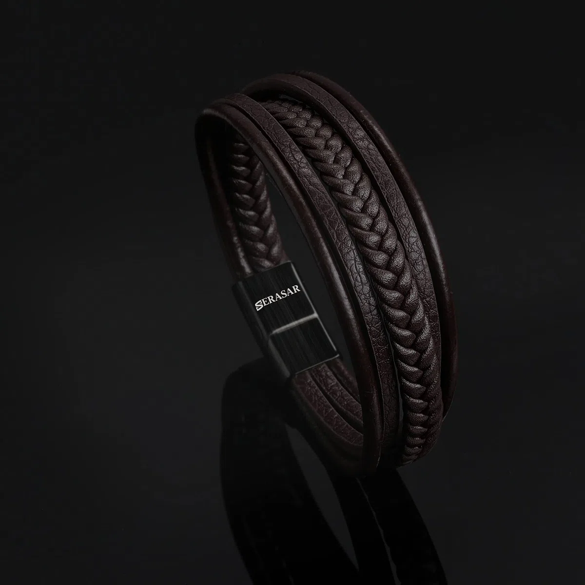 SERASAR Bracciale [Braid] Uomo Pelle in Nero/Marrone - Serratura Magnetica in Acciaio Inossidabile, Esclusivo Portagioie, Idea Regalo per Amici, Marito, Fidanzato | Lunghezza 17, 19, 21, 23, 25cm