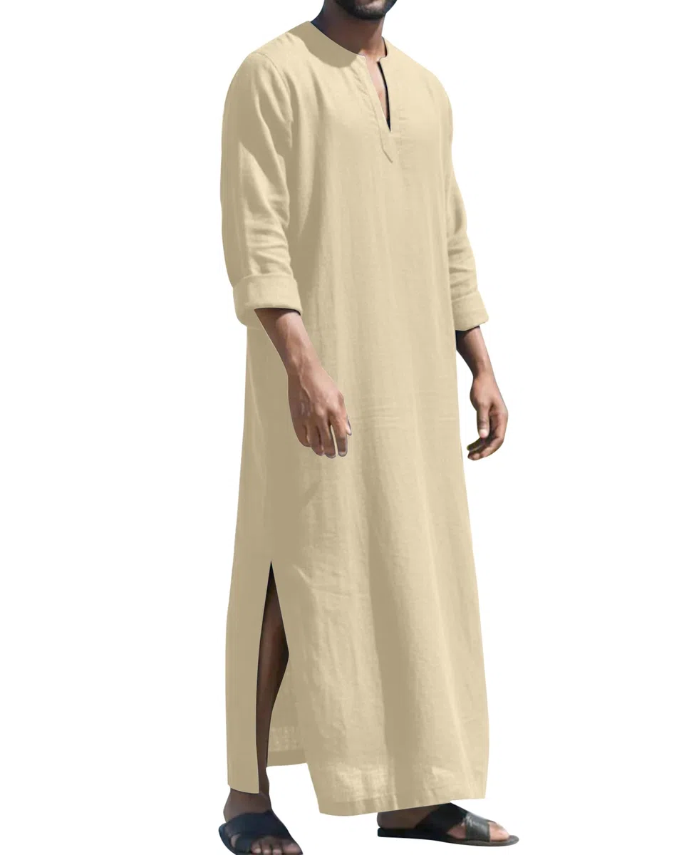 LVCBL Caftano da uomo a maniche lunghe, caftano, lungo, con tasche, universale, M-3XL